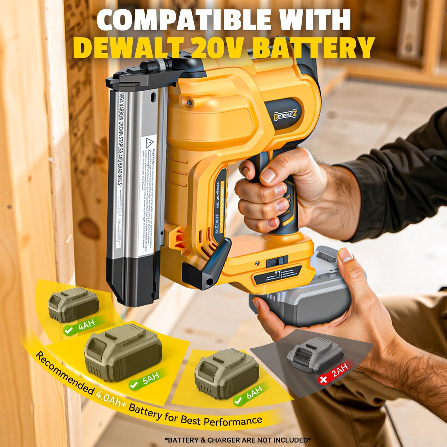 DIYtoolifz 18GA Cordless 2" Brad Nailer Compatible with DeWalt 20V (Tool Only), 2-in-1 Nail & Staple Gun, Tool-Free Jam, Adjustable Depth, 2 Modes with 400 Nails/Staples for Woodworking,Trim,Carpentry