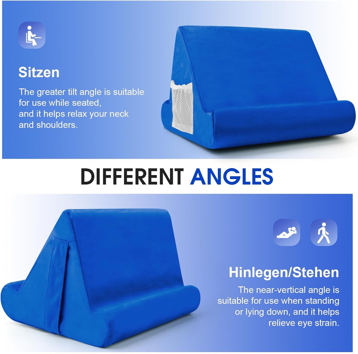 Sttargxing Universal Multi-Angle Tablet Holder - Soft Pad Stand with Net Pocket & Phone Stands for Lap, Knee, Sofa
