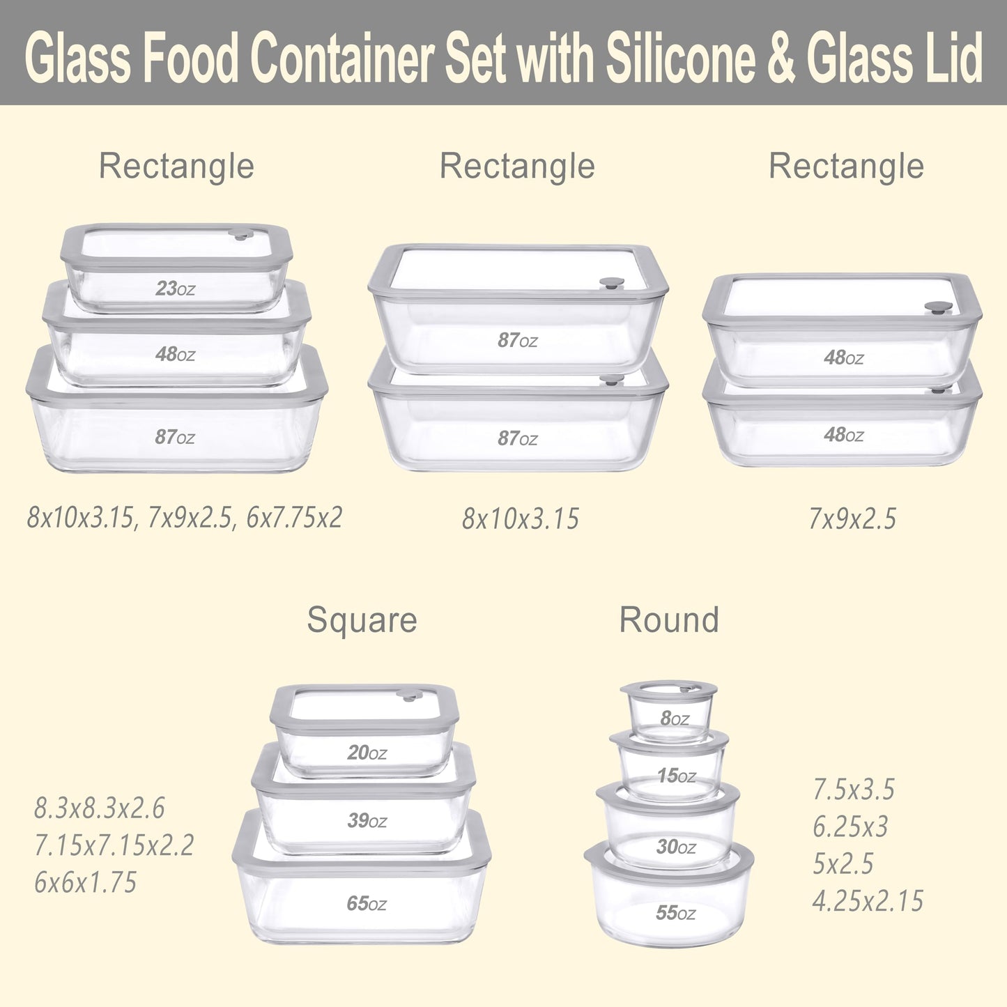 EcoEvo Glass Food Containers with Glass Lid, Microwave Safe Food Storage Container Set, 2 Pack of 87oz, Large Size Airtight Storage Set with Leak Proof Lids, Meal Prep Containers