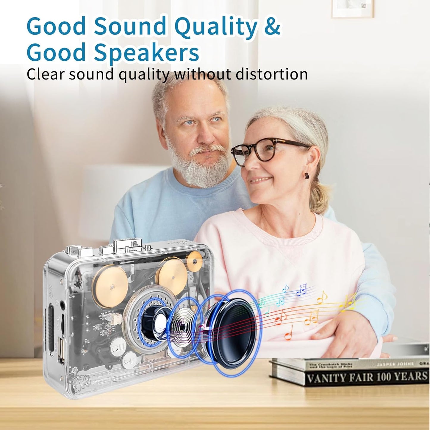 Cassette MP3 Portable Clear Stereo Auto Reverse PlayerConvert Tapes to Format via USB ConverterBuilt-in Cool Copper