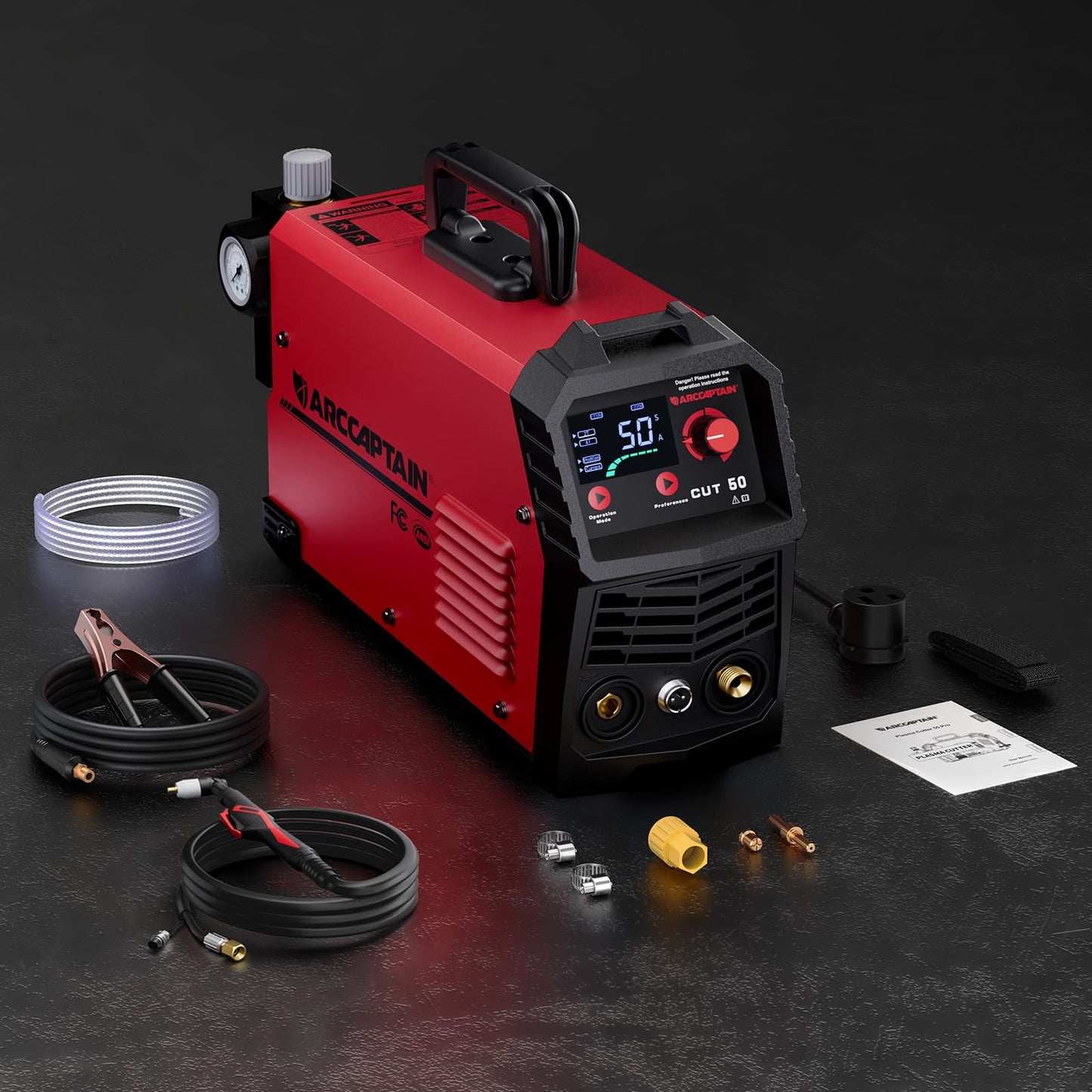 ARCCAPTAIN Plasma Cutter, [Large LED Display] 50Amps Cutter Machine with 110/220V Dual Voltage DC Inverter IGBT 1/2 Inch Clean Cut Post Flow and 2T/4T, for Beginners DIY