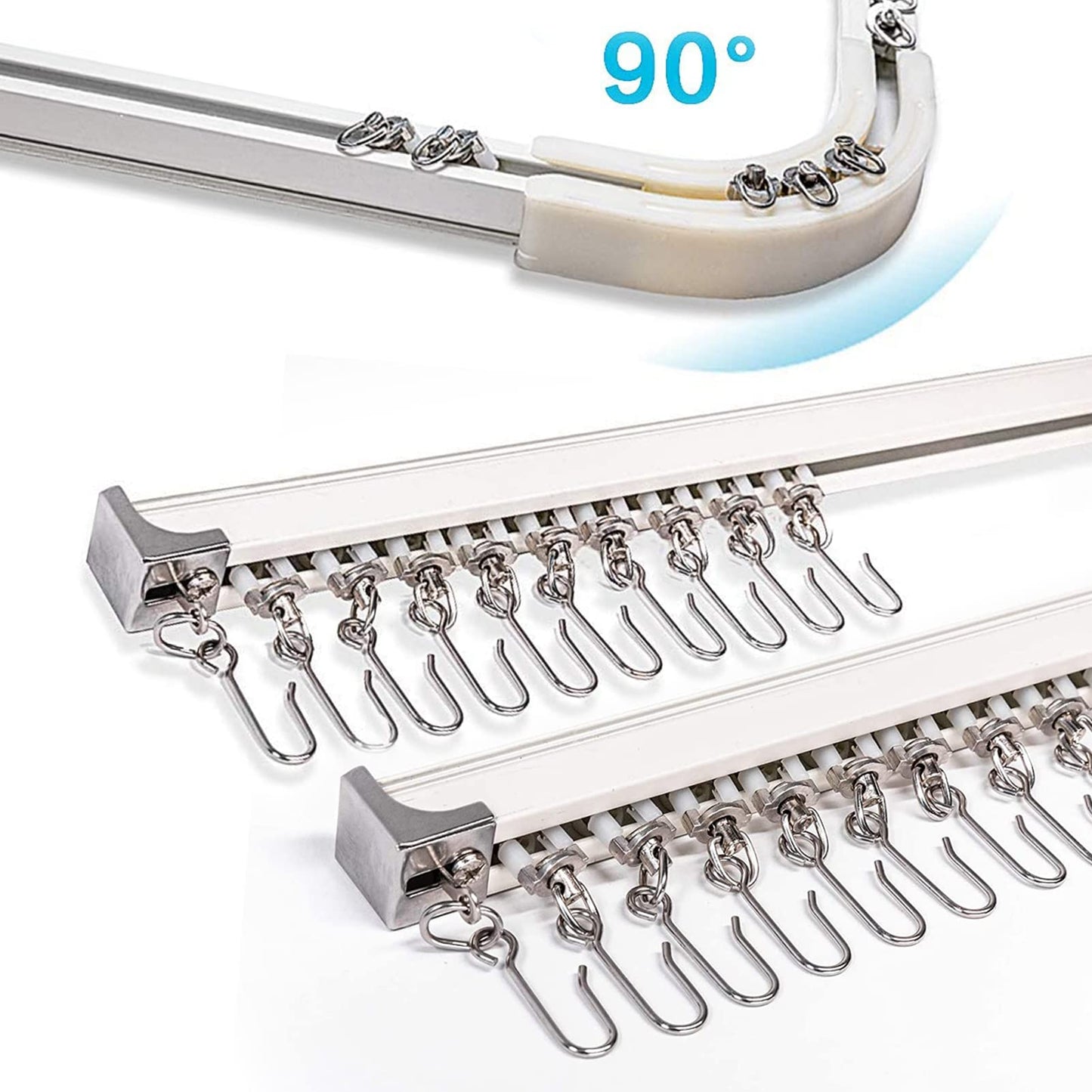 6ft-12ft Upgraded Aluminum Curtain Track, Ceiling or Wall mount, Curtain Rail System with 90 Degree Corner Bends, Windows and Room Divider Ceiling Track set with Runners and Hooks(White)