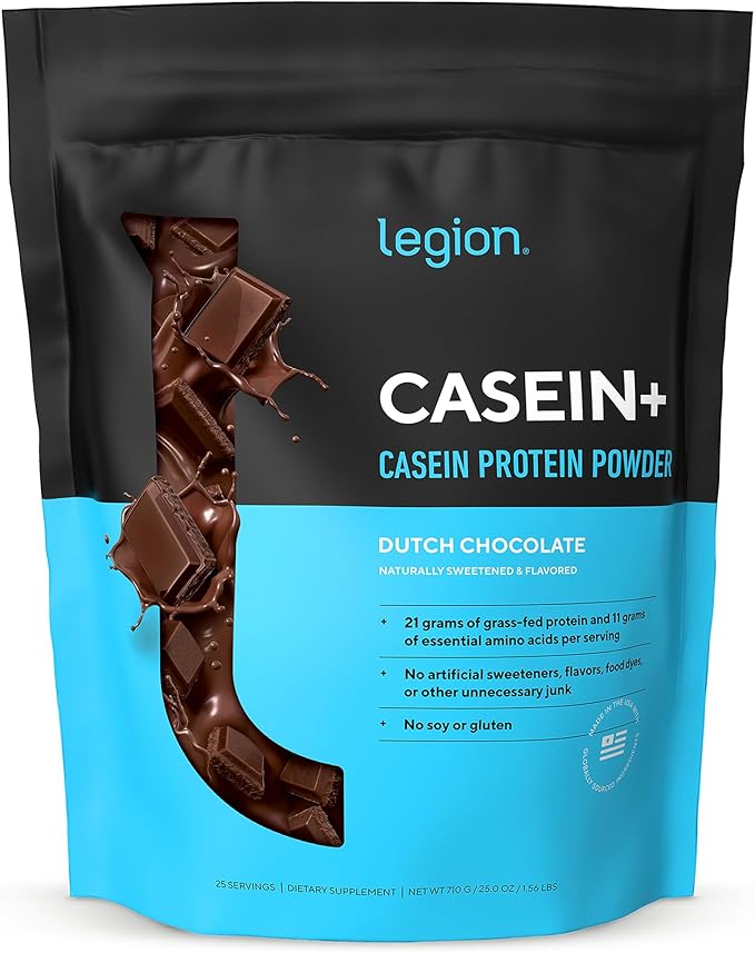 LEGION Casein Protein Powder (Dutch Chocolate) - Slow-Release Micellar Casein Protein Powder - Non-GMO, Gluten-Free & Naturally Sweetened Powder from Grass-Fed Cows (25 Servings)