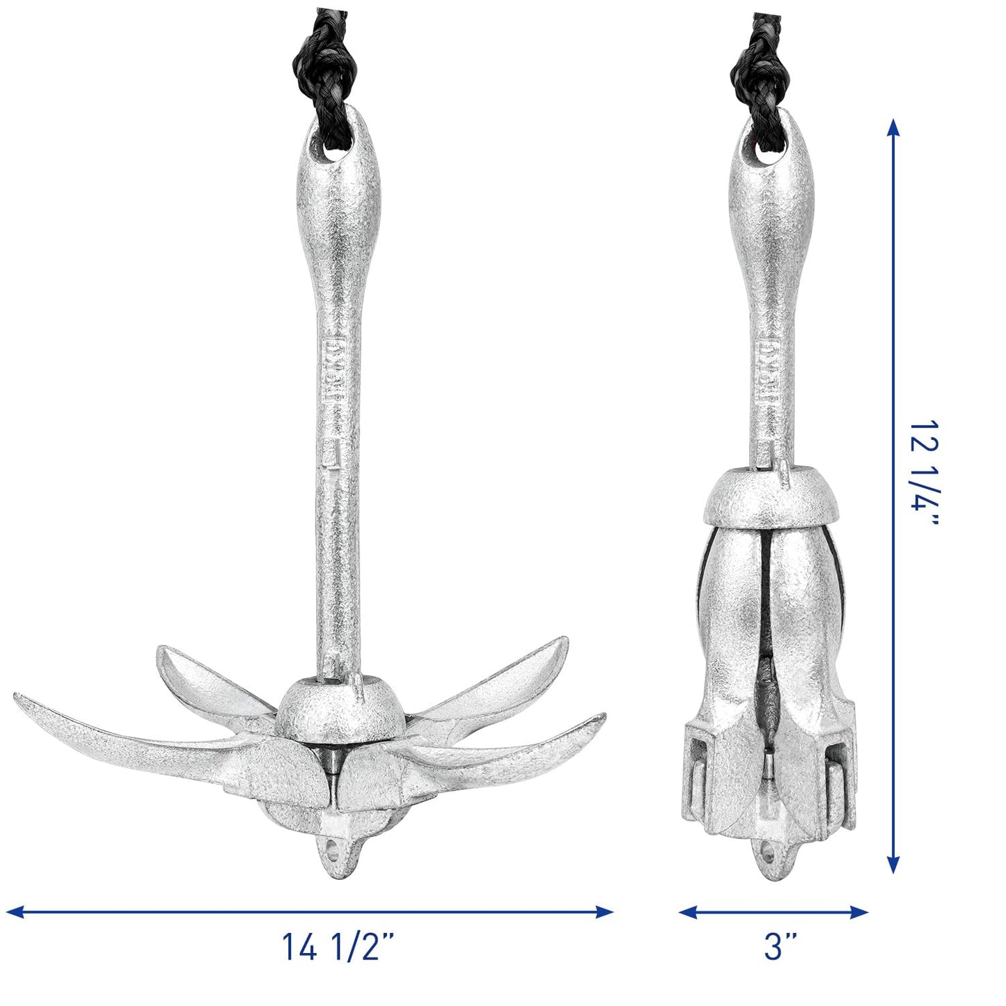 Young Marine Grapnel Anchor Kit for Small Boats, Kayaks, PWC, Jet Ski, Paddle Boards, etc. - 3.5 lbs (Galvanized-Silver)