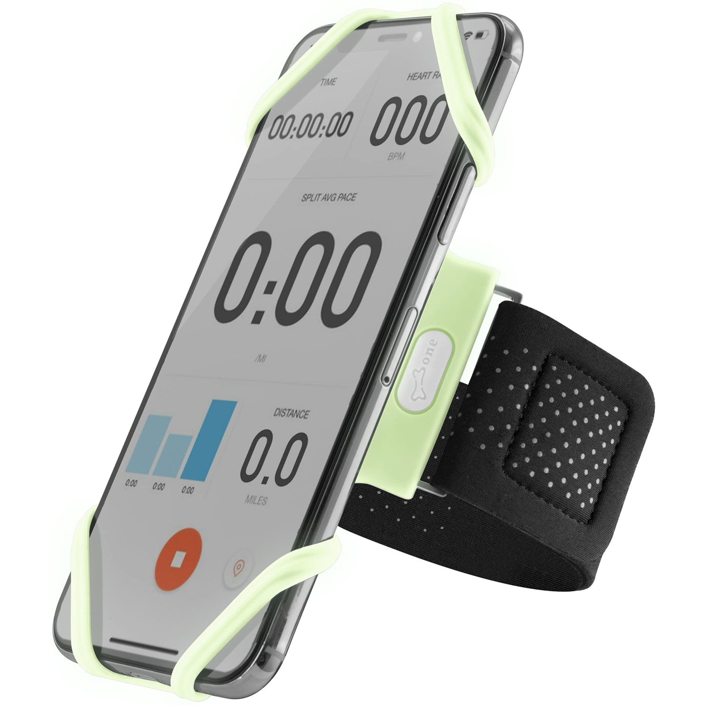 BONE Run Tie, Running Armband Phone Holder, Skin-Friendly & Washable Silicone Sport Armband, Universal Workout Phone Carrier Compatible with 4"-6.7" Smartphones (Luminous - Size S/Arm Size 7.9-9.8'')