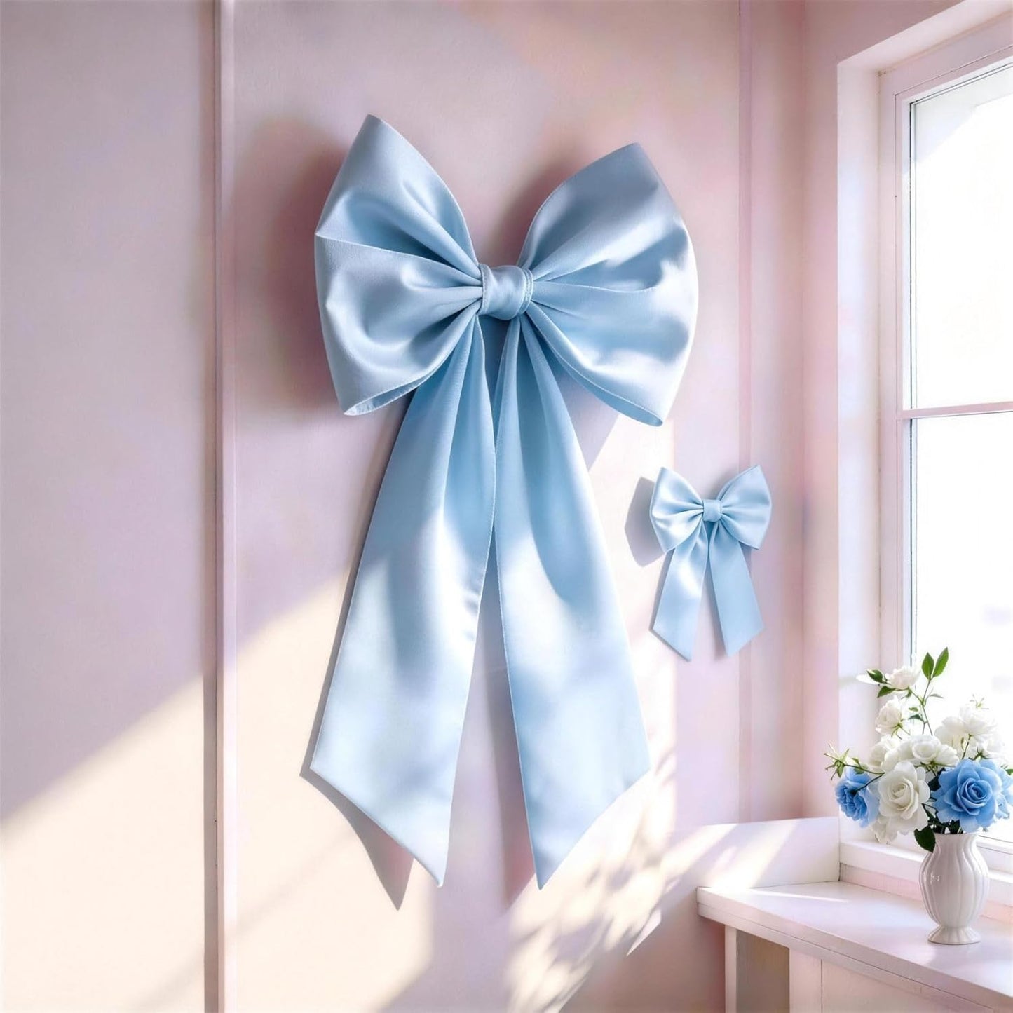 Skiennix Blue Bow Decor - 2 Pack Large & Small Coquette Wall Backdrop for Valentine's Day & Weddings
