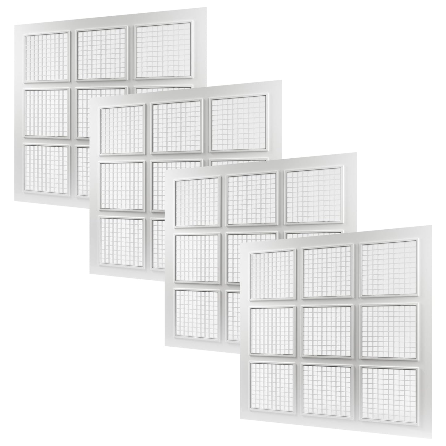 Vent Systems 2' x 2' ft Pack of 4 Plastic Suspended Ceiling Plate with Square Grid - 9 Piece Grid Register - Drop Ceiling Vent Cover - Increase Lightning - Reduce Dust Accumulation - 24" x 24" Grille