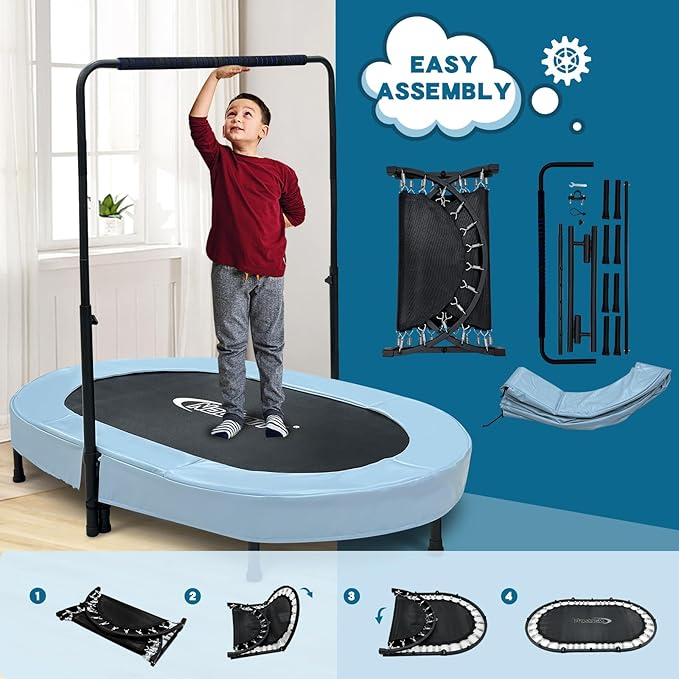 Nattork 56" Kids Trampoline Indoor, Double Trampoline with Adjustable Handle for Kids, Indoor/Outdoor Foldable Jumper, Max Load 220lbs
