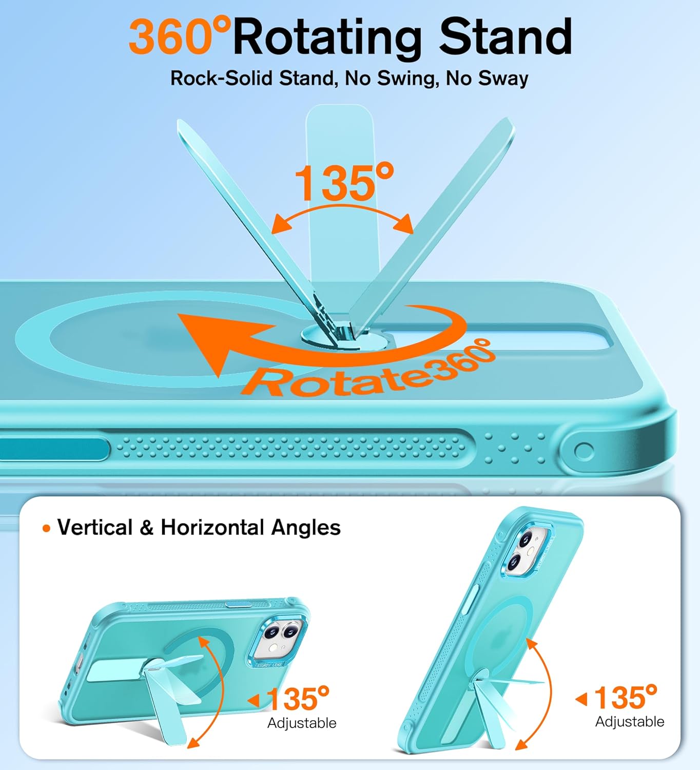 Anqrp 360 12/12 6.1" Rotatable Stand Magnetic Case for iPhone Pro with Adjustable Invisible Kickstand, [Compatible