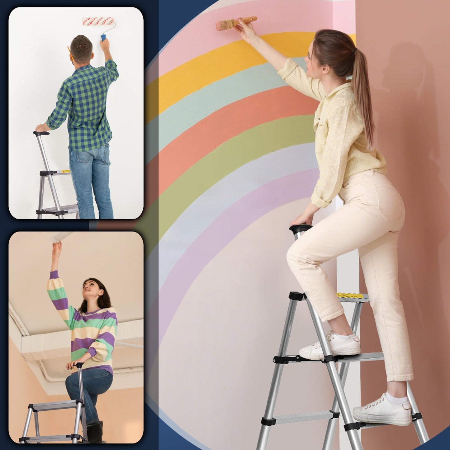 5.6 FT A-Frame Aluminium Telescoping Ladder,6+6 Step Ladder,330LB Load Capacity,Portable Telescopic Folding Extension Ladder Heavy Duty Collapsible Ideal for Home and Outdoor(1.7m+2m/12.2FT Handrails)