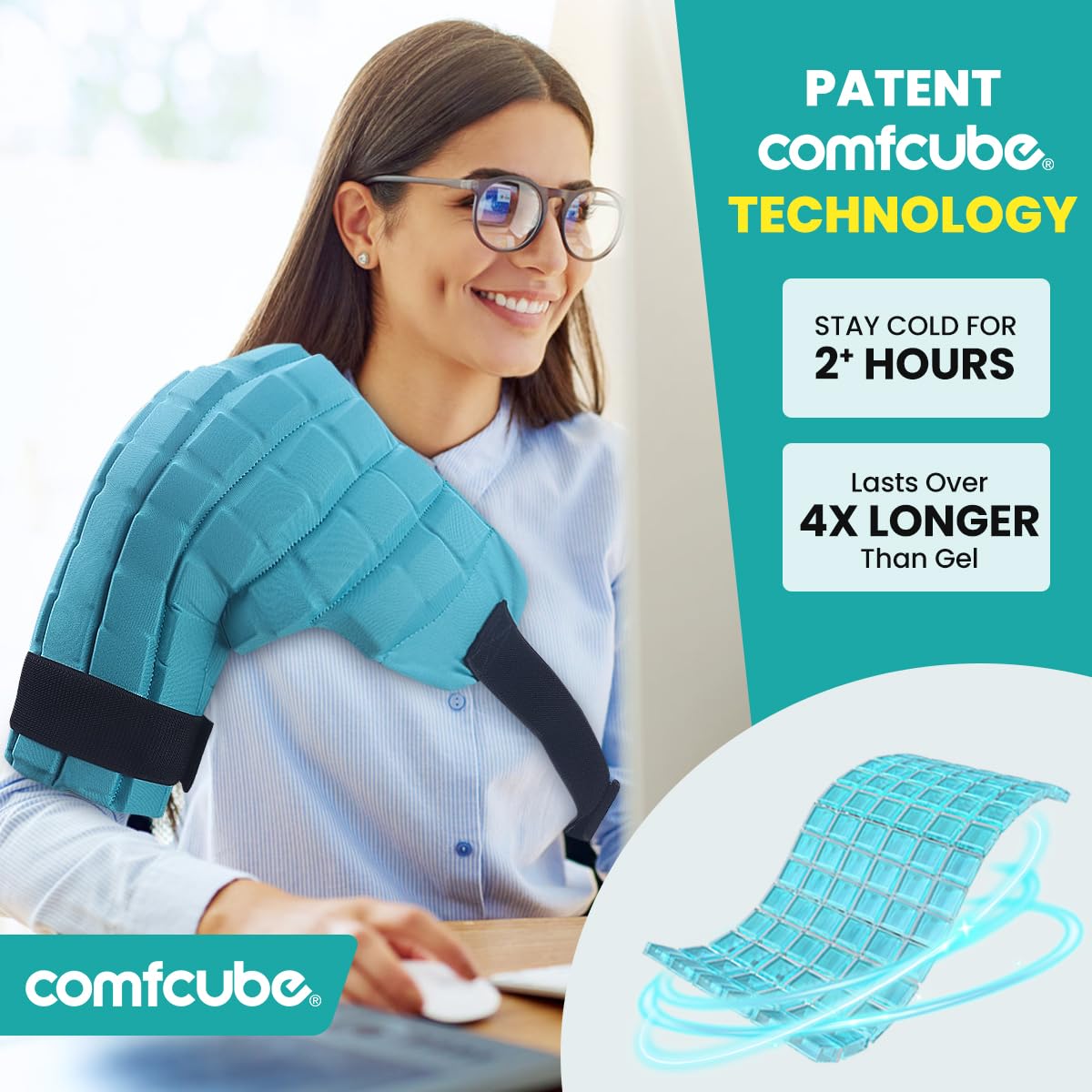 Comfcube Shoulder Ice Pack Wrap, 2 Hours Long Lasting Rotator Cuff Cold Therapy Flexible Shoulder Ice Pack for Injuries Reusable, FSA Eligible, Cold Pack for Tendinitis, Surgery, Swelling