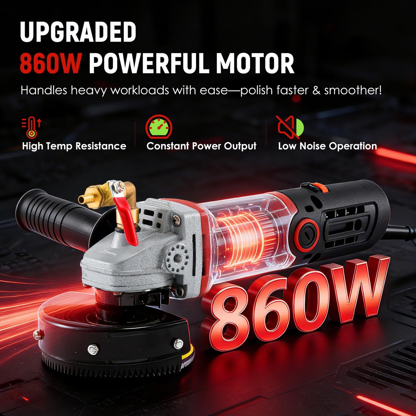 Antstone 860W Wet Polisher 4'' Electric Granite Polisher with 6 Variable Speeds 110V Wet Stone Polisher Grinder Buffer Concrete Polisher for Granite Marble Concrete Stone Countertop Floor Surface Tile