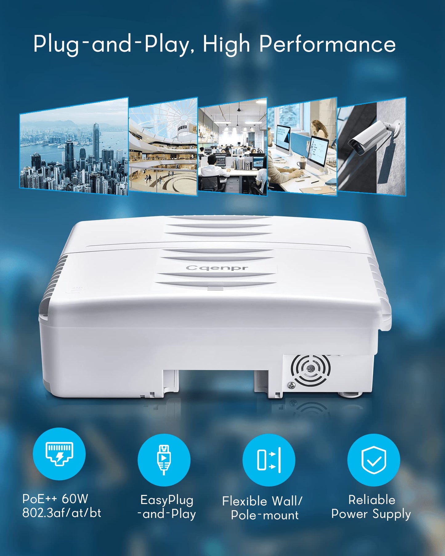 Cqenpr Outdoor Poe Switch with 8 Port Poe+2G Uplink+1SFP Slot, IEEE802.3af/at/bt, All-in-One Box, 60W PoE++, 120W High Power Output, Play & Plug, Fan-Less Unmanaged, AI Watchdog.