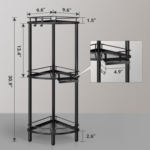 ELYKEN Corner Shower Caddy - 3-Tier Rustproof Metal Organizer with Soap Holder & Adjustable Feet | Black