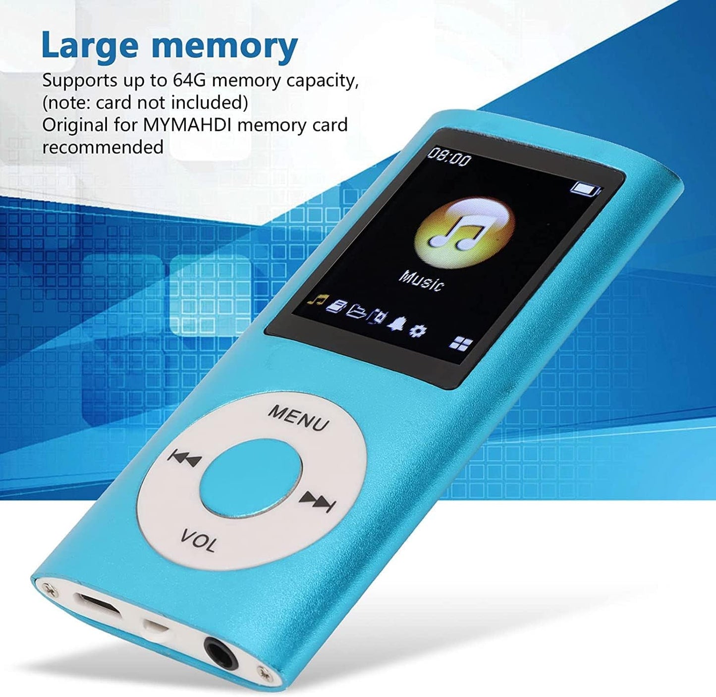 Luqeeg MP3 MP3 1.8 Inch Player, Portable Lossless Sound Slim Music Player with Earphone, LCD Screen Digital Music