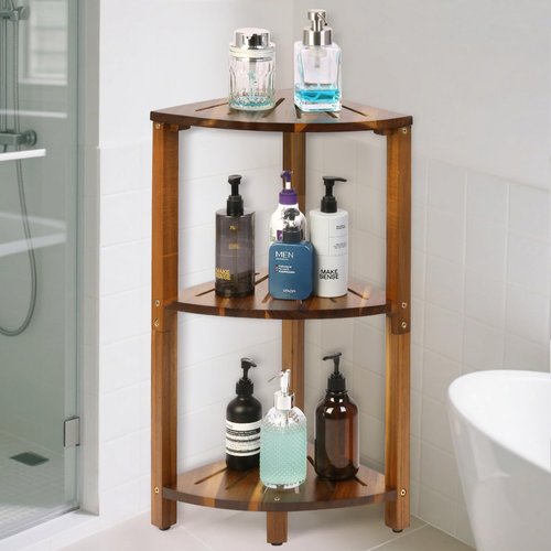 IBosins Corner Shower Caddy Standing 3-Tier Bathroom Shower Shelf for Inside Shower Natural Acacia Wood Organizer & Storage for Bedroom Living Room Kitchen