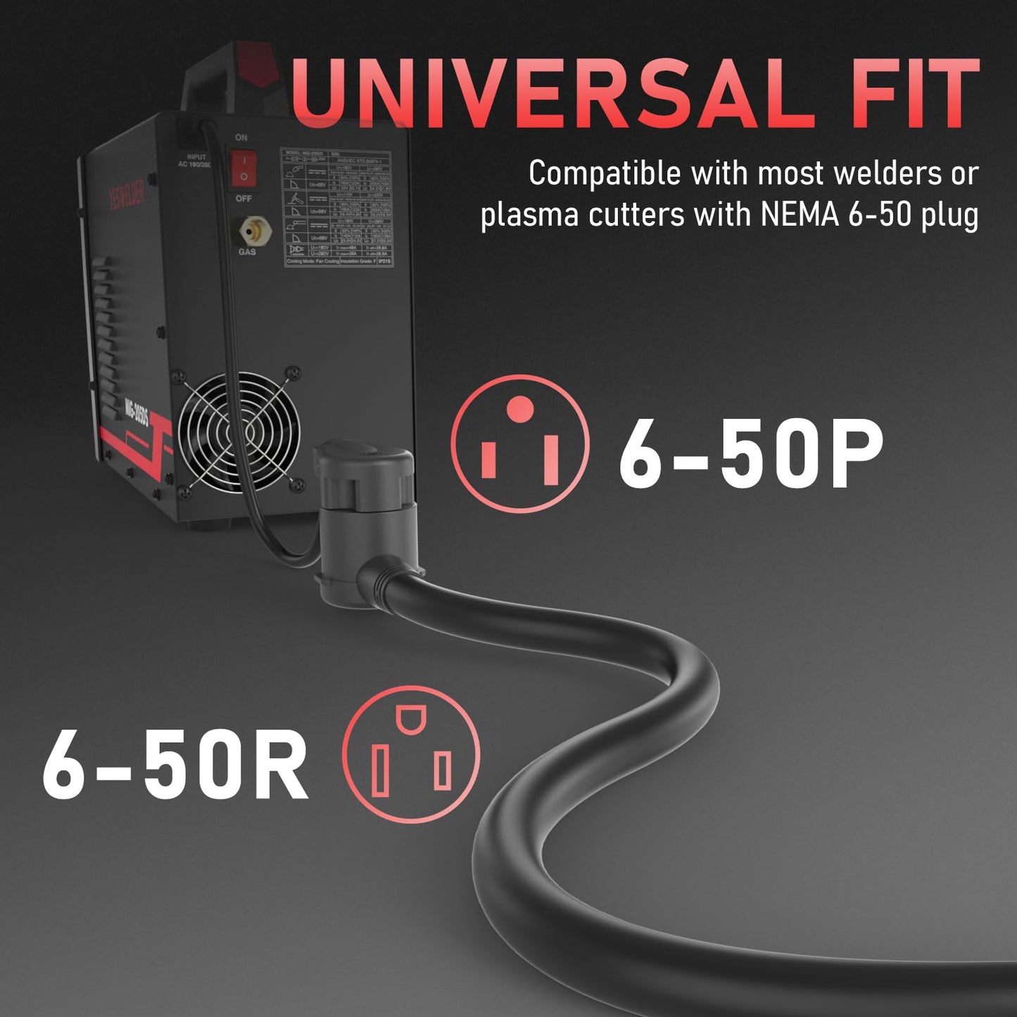 YESWELDER 50ft 250 Volt Welder Extension Cord 8 AWG Power Extension for Welding Machines， NEMA 6-50P to 6-50R