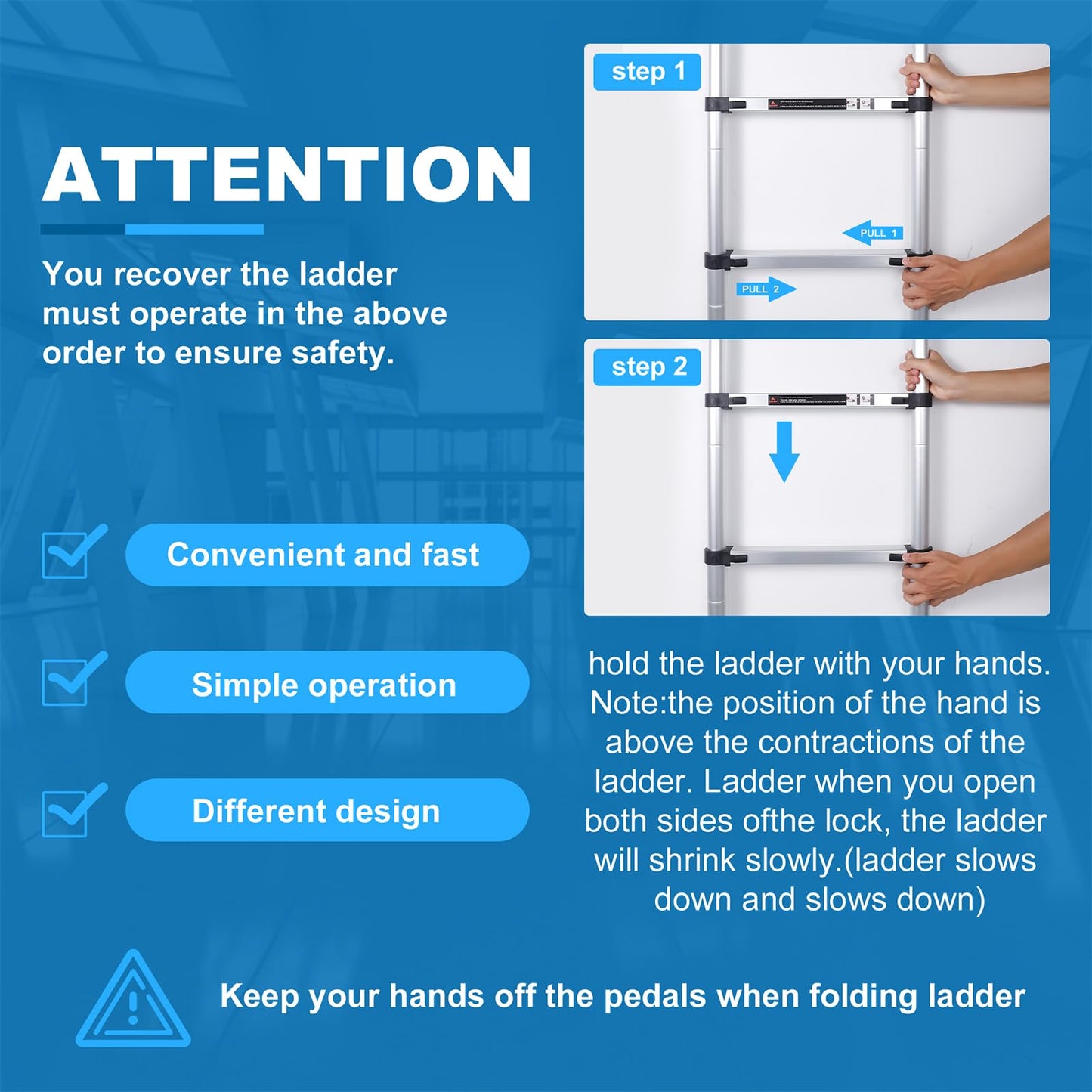 Wolec 10.5 FT Telescoping Ladder, Adjustable Multi-Purpose Collapsible Extension with Stabilizers, Heavy Duty 330 lbs Max Capacity, Ideal for Home and Outdoor Work,Silver