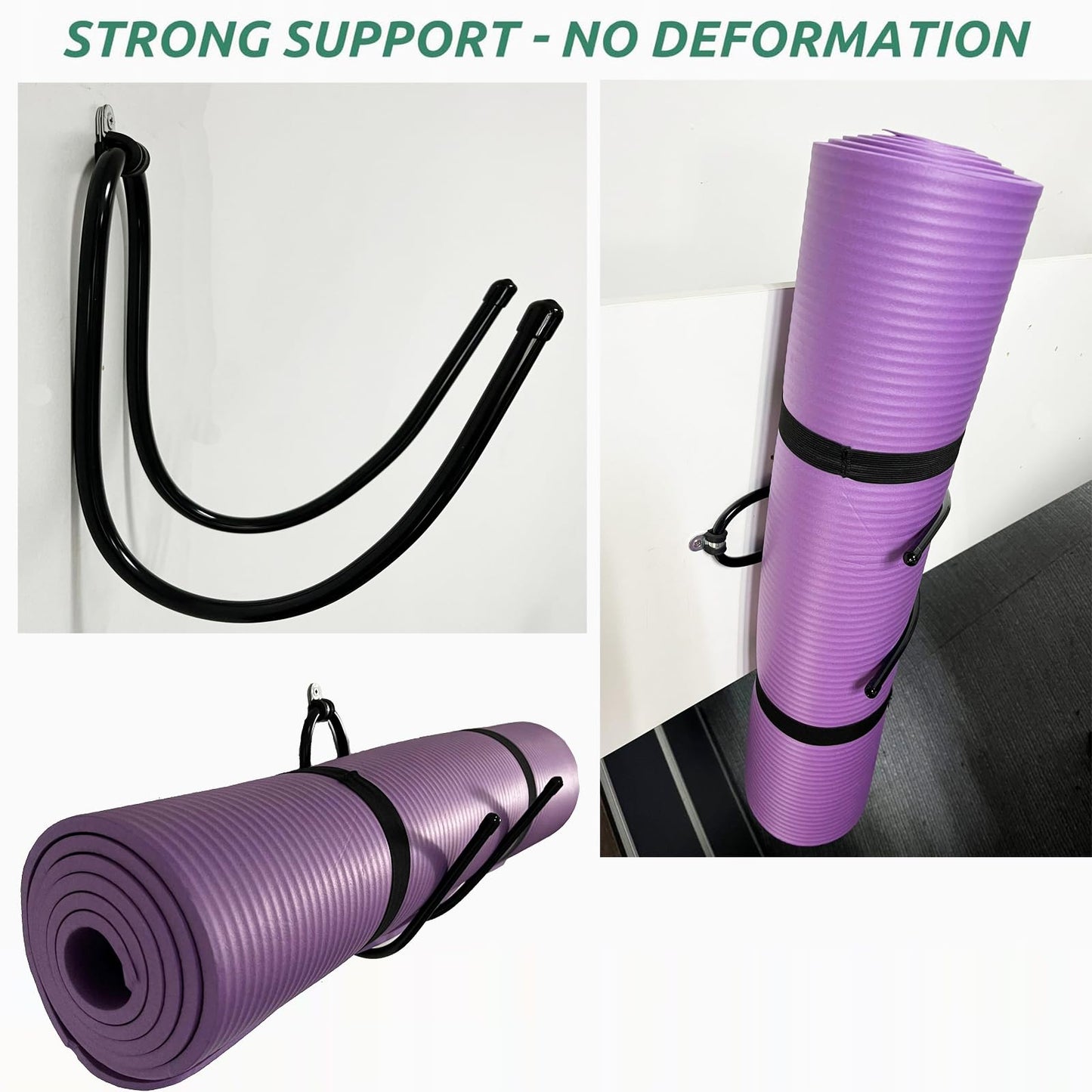 Upgraded large Yoga Mat Holder Wall Mount, Metal Storage Rack for Yoga Mat/Wheels, Foam Roller etcs, Wall Rack Organizer Hooks for Hanging Stretching Strap & Resistance Bands, Yoga Room/Home Gym Decor