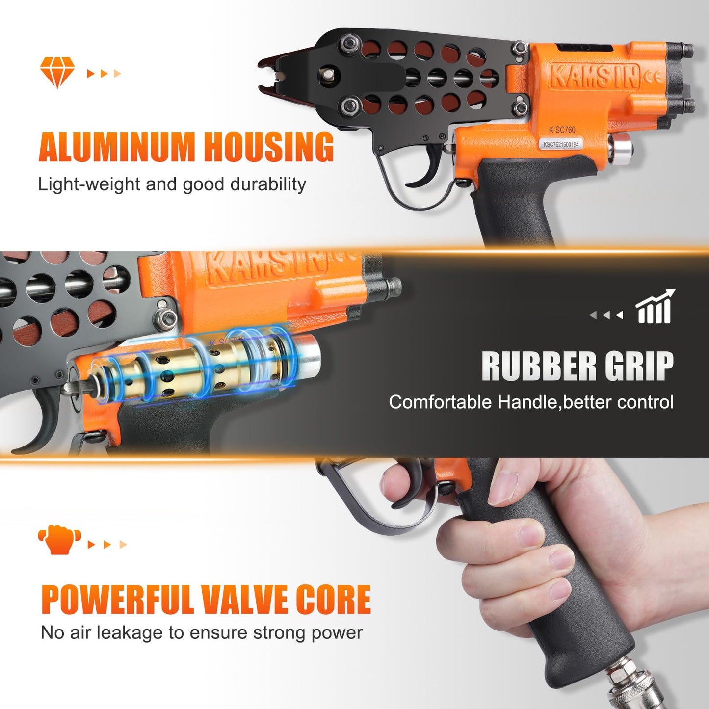 K-SC760 16 Gauge 1/2-Inch Hog Ring Gun, 3.0-4.8mm Closure Diameter Pneumatic Hog Ring Tool, Automatic C Ring Plier, Hog Rings Tool for Fencing, Cages (K-SC760 C Ring Gun)