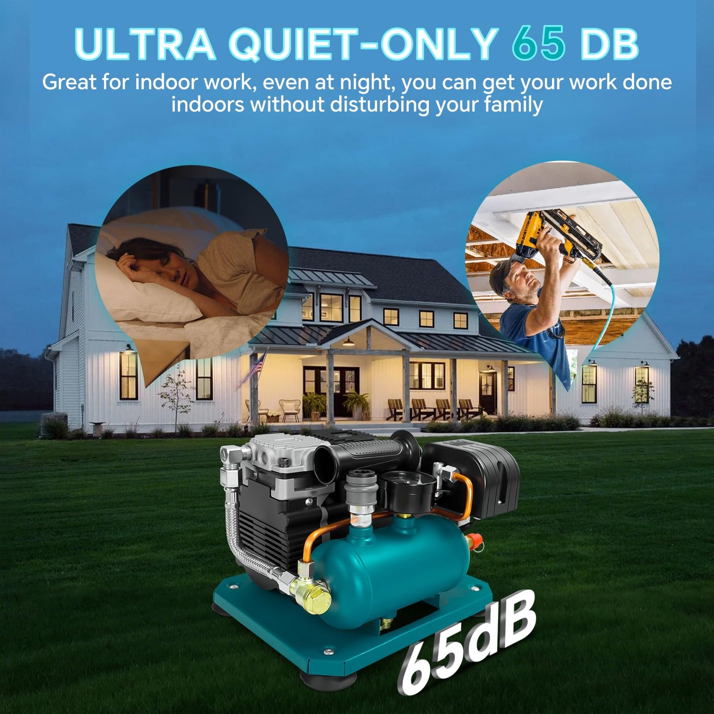 Cordless Air Compressor for Makita 18V Li-ion battery, 0.26-Gallon Capacity, Oil-Free, Ultra Quiet Portable Air Compressor, 65 dB Noise Level Electric Air Compressor