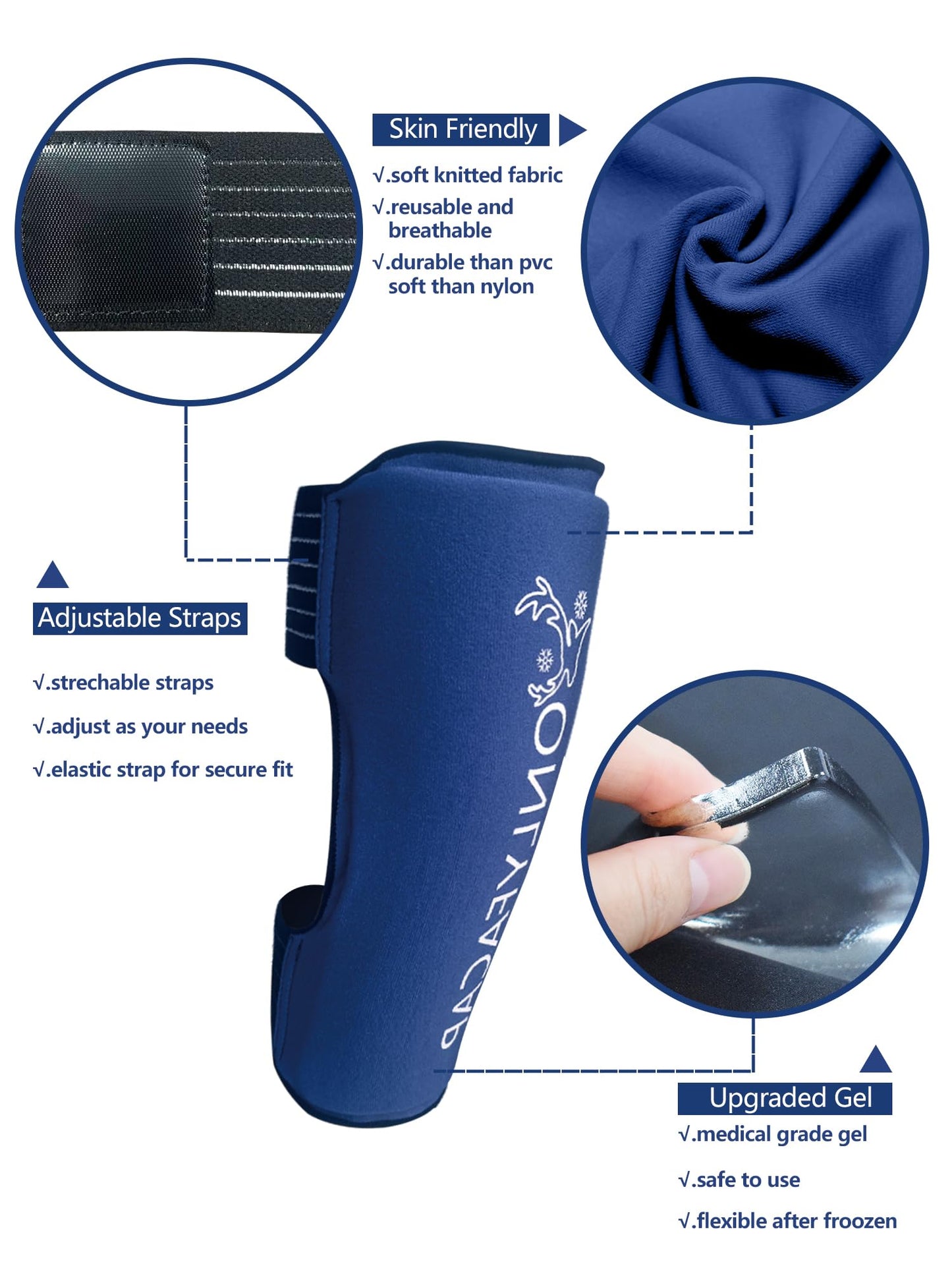 Shin Splint Relief Ice Pack Wraps 2 Pack, Reusable Gel Compression Sleeves with Adjustable Straps for Knee, Ankle, Calf, Elbow Pain Relief & Swelling Reduction