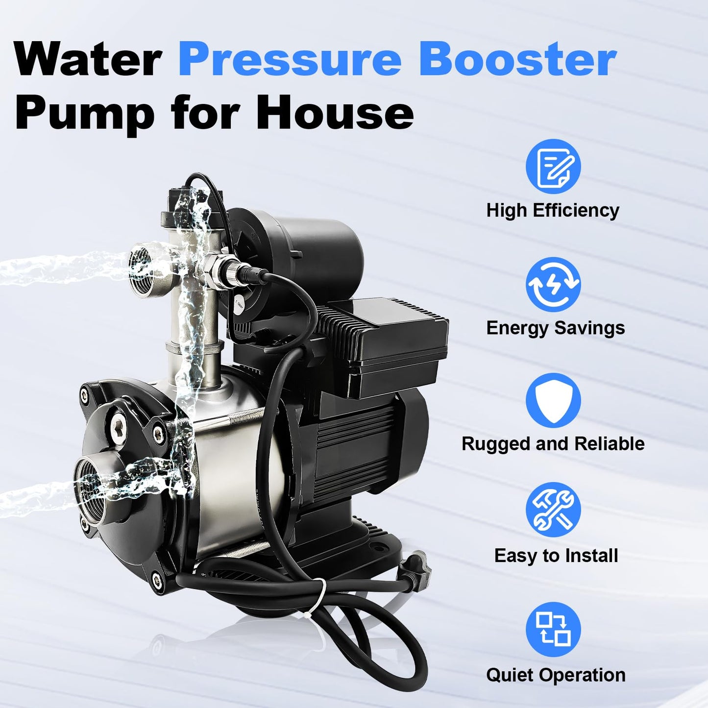 Censeanku 1.13HP, 113PSI, 26.4GPM, Water Pressure Booster Pump for House, 115V, 1" NPT, Constant Pressure and Low Noise for Home Water Pressure, Booster, Irrigation (850W)
