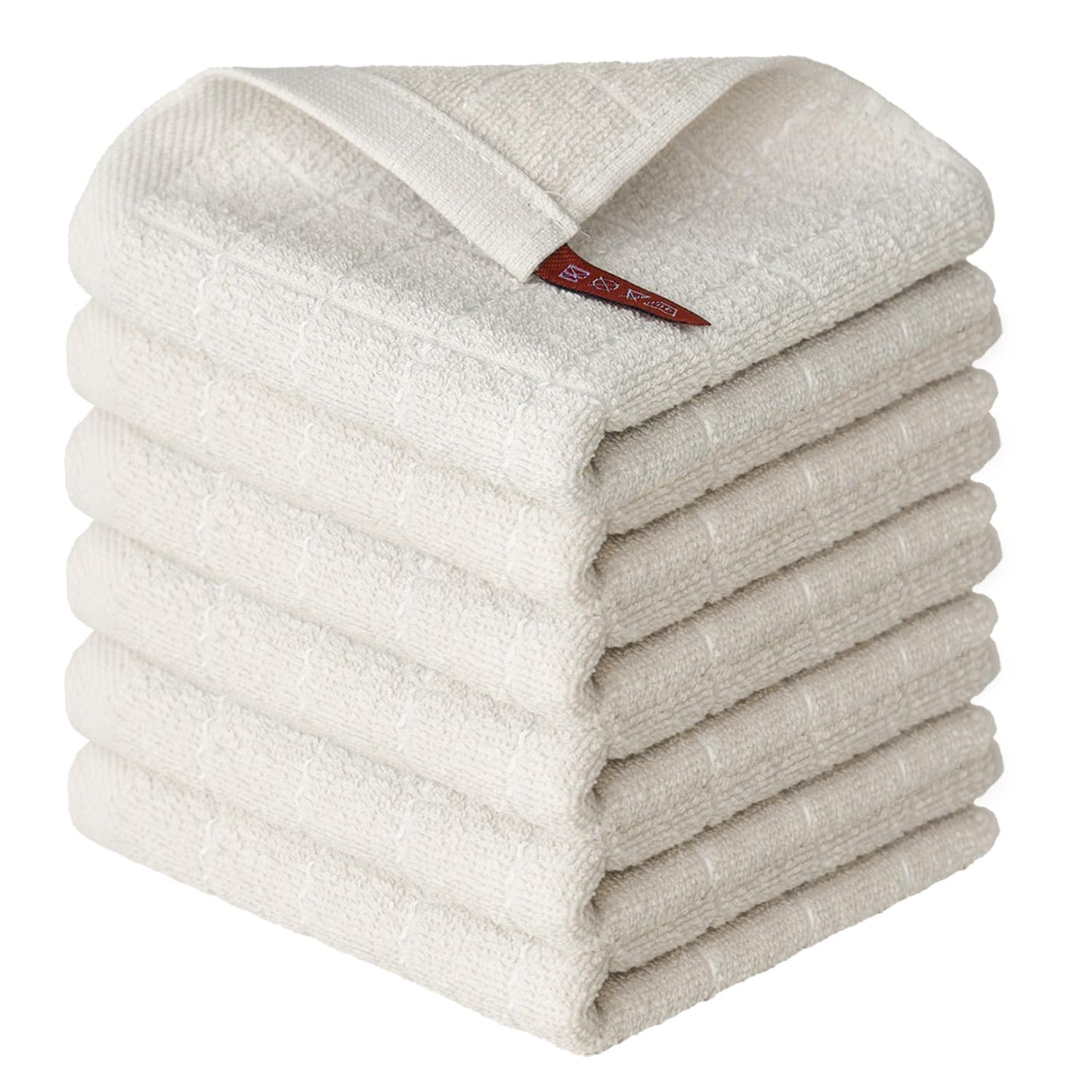 Artoid Mode Checkered Designed Cotton Beige Caramel Green Terry Kitchen Dish Cloths, 12x12 Inch Soft Absorbent Quick Drying Kitchen Rags Set of 6