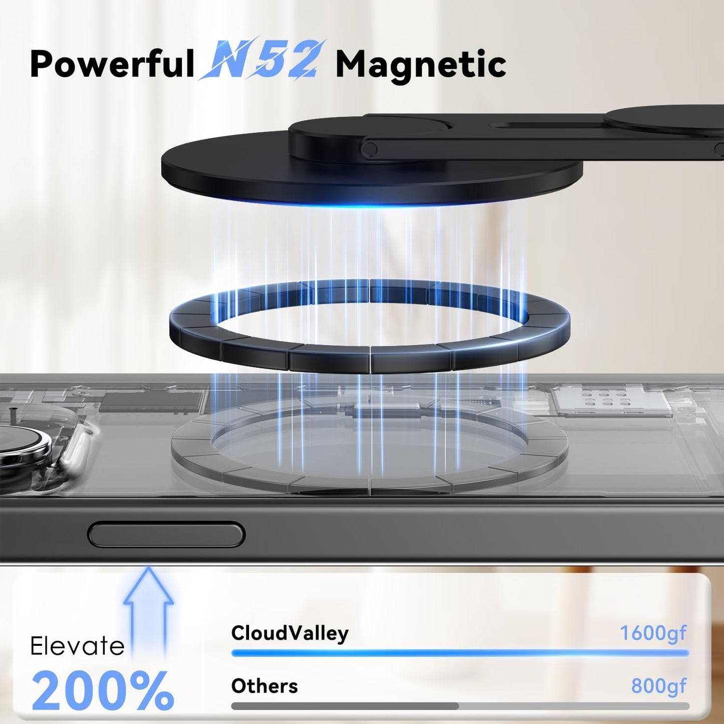 CloudValley 360 Magnetic Laptop Phone Holder, Rotating Mount Compatible with iPhone MagSafe and All Phones, MacBook, PC
