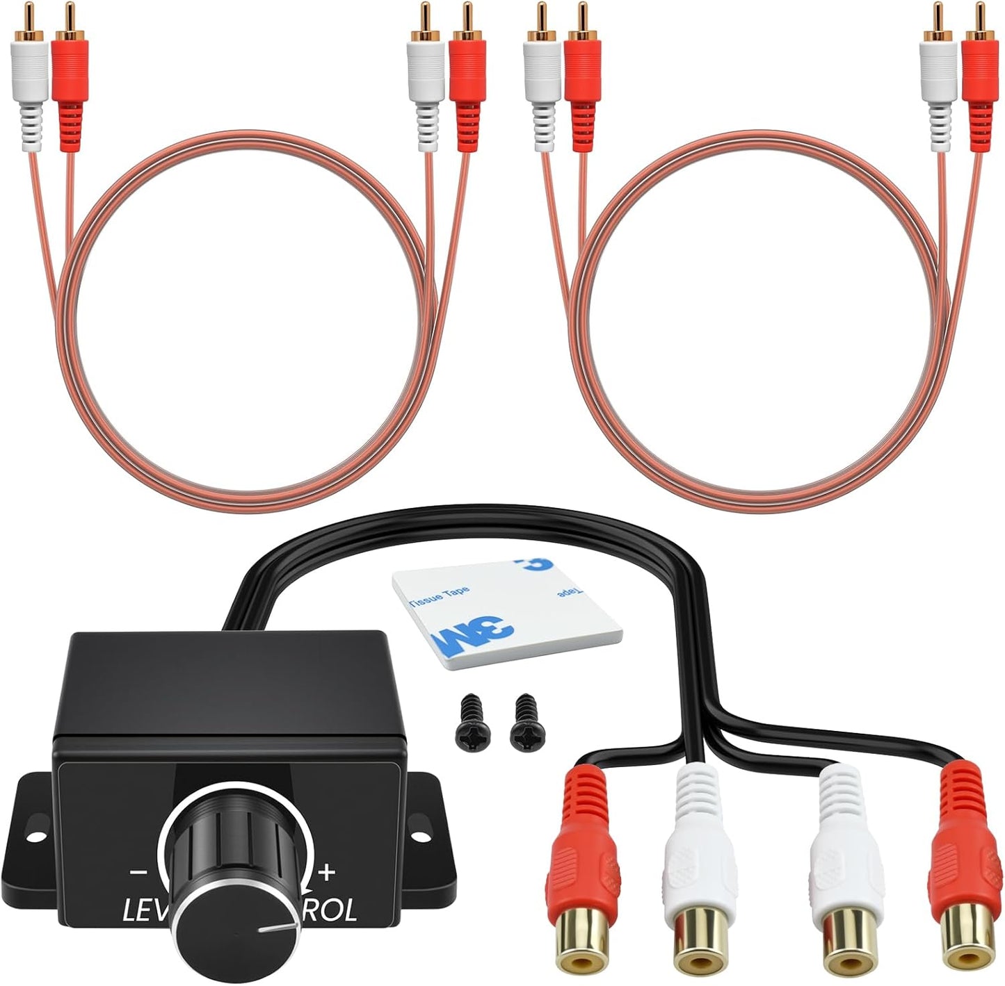 UBANU 3Pcs Universal RCA Level Controller with Audio Cables | Car Audio Bass Control Knob | RCA Stereo Cables |