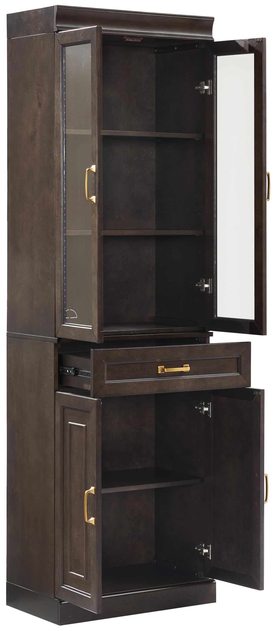 Crosley Furniture Stanton Glass Door Pantry Storage Cabinet with Shelves, Kitchen, Dining, or Laundry Room, Coffee