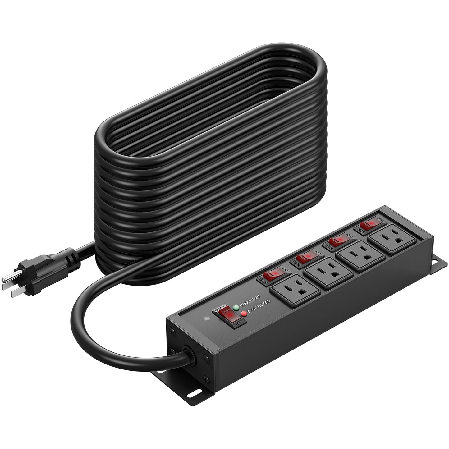 CCCEI 12 Gauge Outdoor Long Extension Cord with Multiple Outlets, 20 Amp Individual Switches Heavy Duty Surge Protector Power Strip, Garage Wall Mount Outlet Extender. 100 FT, Black.