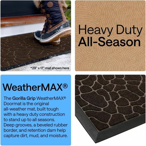 GORILLA GRIP Waterproof All-Season WeatherMAX Doormat - Natural Rubber, Stain & Fade Resistant, 29x17, Dark Brown Pebble