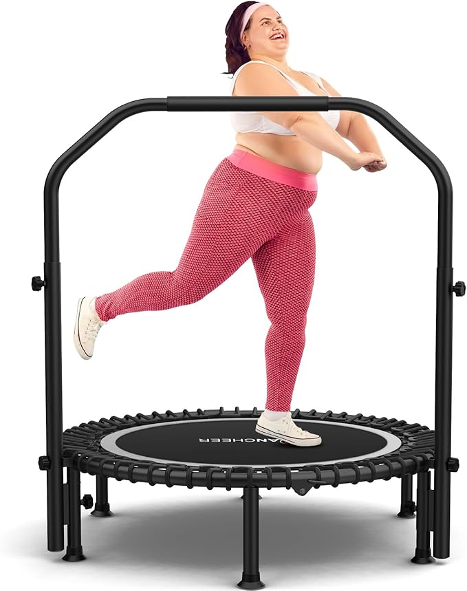 Bungee Rebounder Trampoline,ANCHEER 40" Foldable Fitness Trampoline with 4-Level Adjustable Handlebar, 450LBS Capacity, Resistance Ropes&Upgraded Bungees Safe for Home/Cardio,Workout Indoor/Outdoor