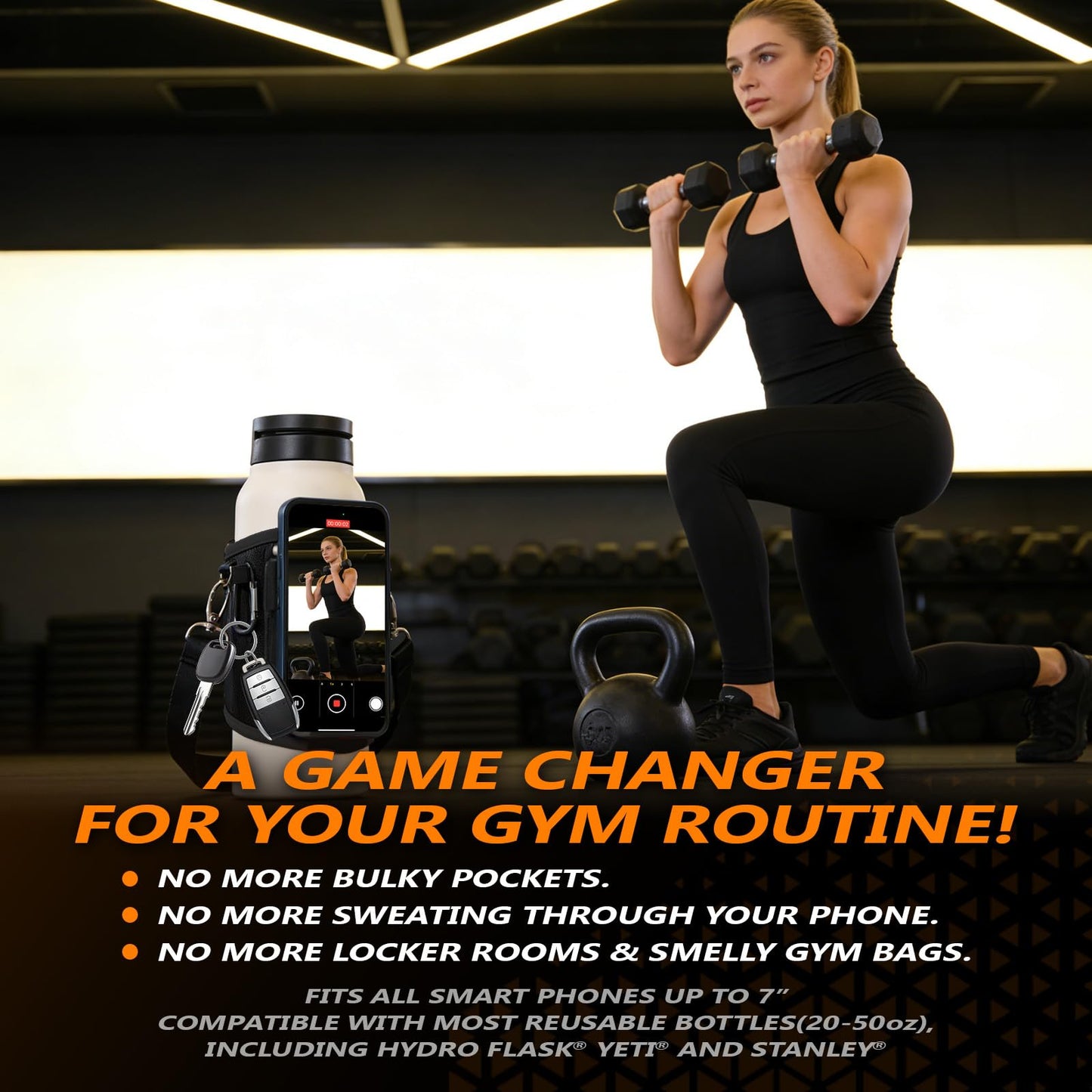 CNAIDUNR Magnetic Gym Water Bottle Bag（Max 32OZ） & Holder with Magnetic Phone Pocket, Keys & Bluetooth Earphone Storage, Gym Accessories Organizer with Card & Cash Pocket (Black)