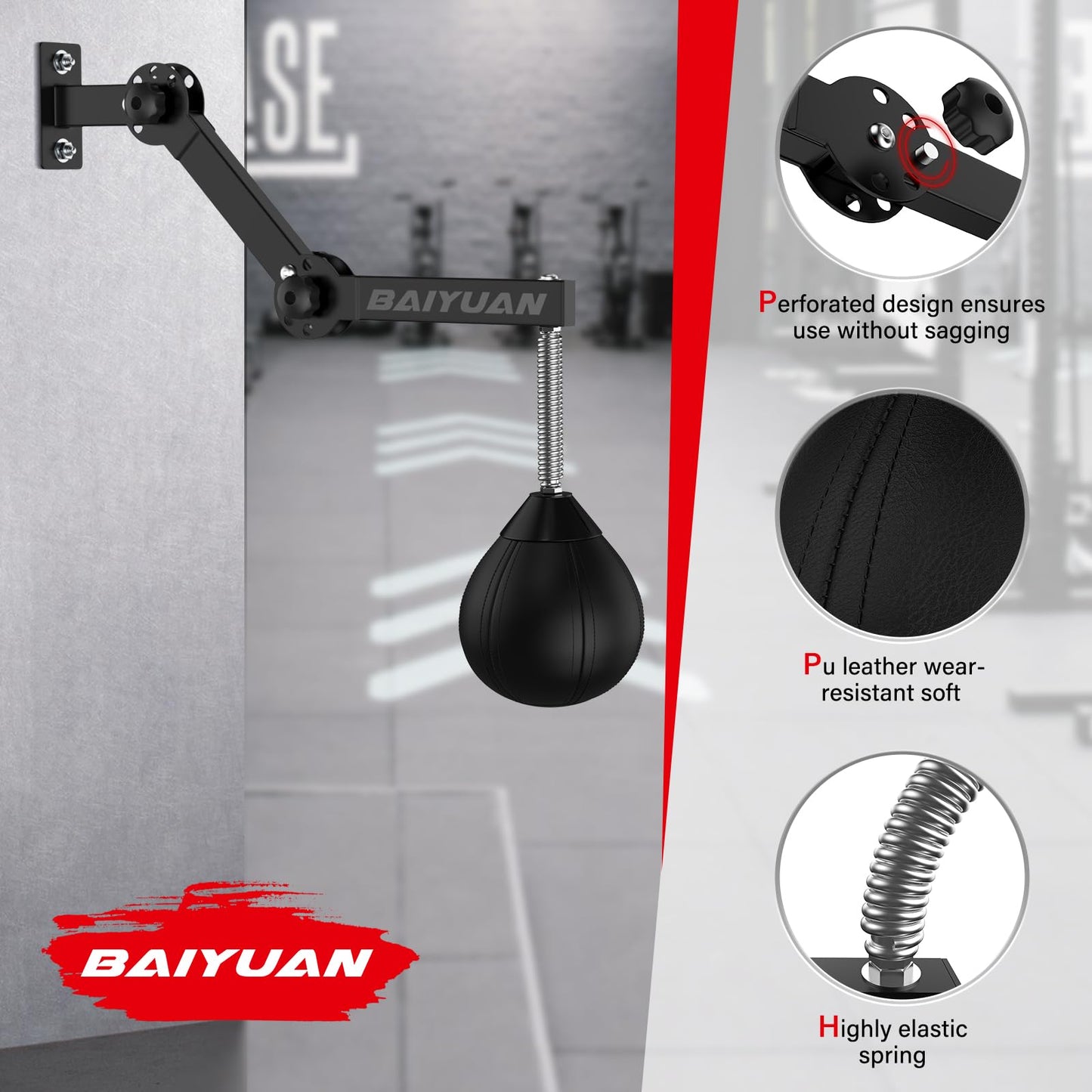 Speed Bag Wall Mount Height Adjustable & Fold Speed Bags Wall Bracket Boxing Reflex Ball, Boxing Bag as Adults Teens and Kids, Fits Home Gym Workout, Black (Speedbag Size 7" x 8")