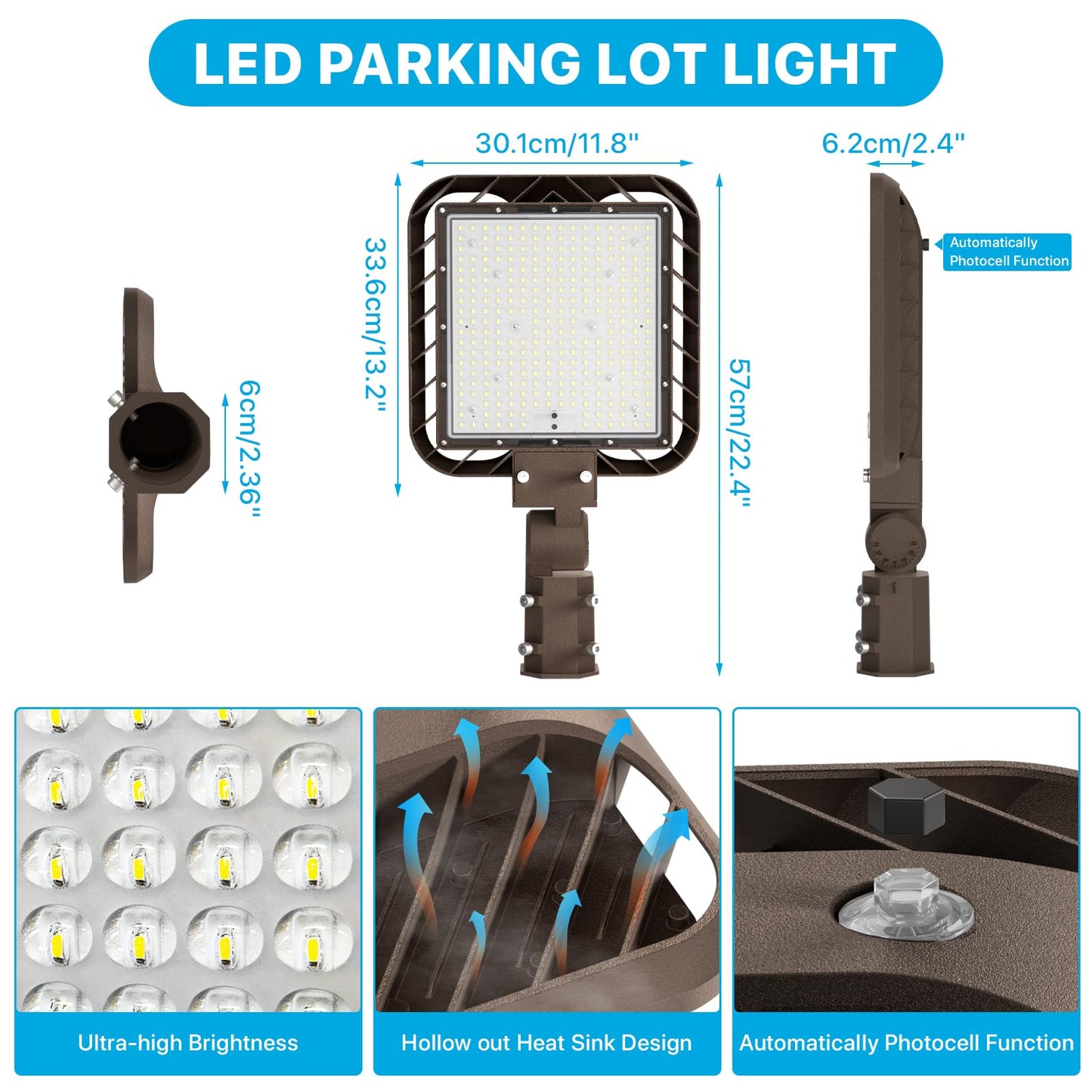Upgrade 240W LED Parking Lot Light, 36000LM LED Light Pole with Dusk to Dawn Photocell, 5000K Daylight, IP65 Waterproof Die-Cast Aluminum, Commercial Pole Lights Outdoor for Parking Lots, 6 Pack