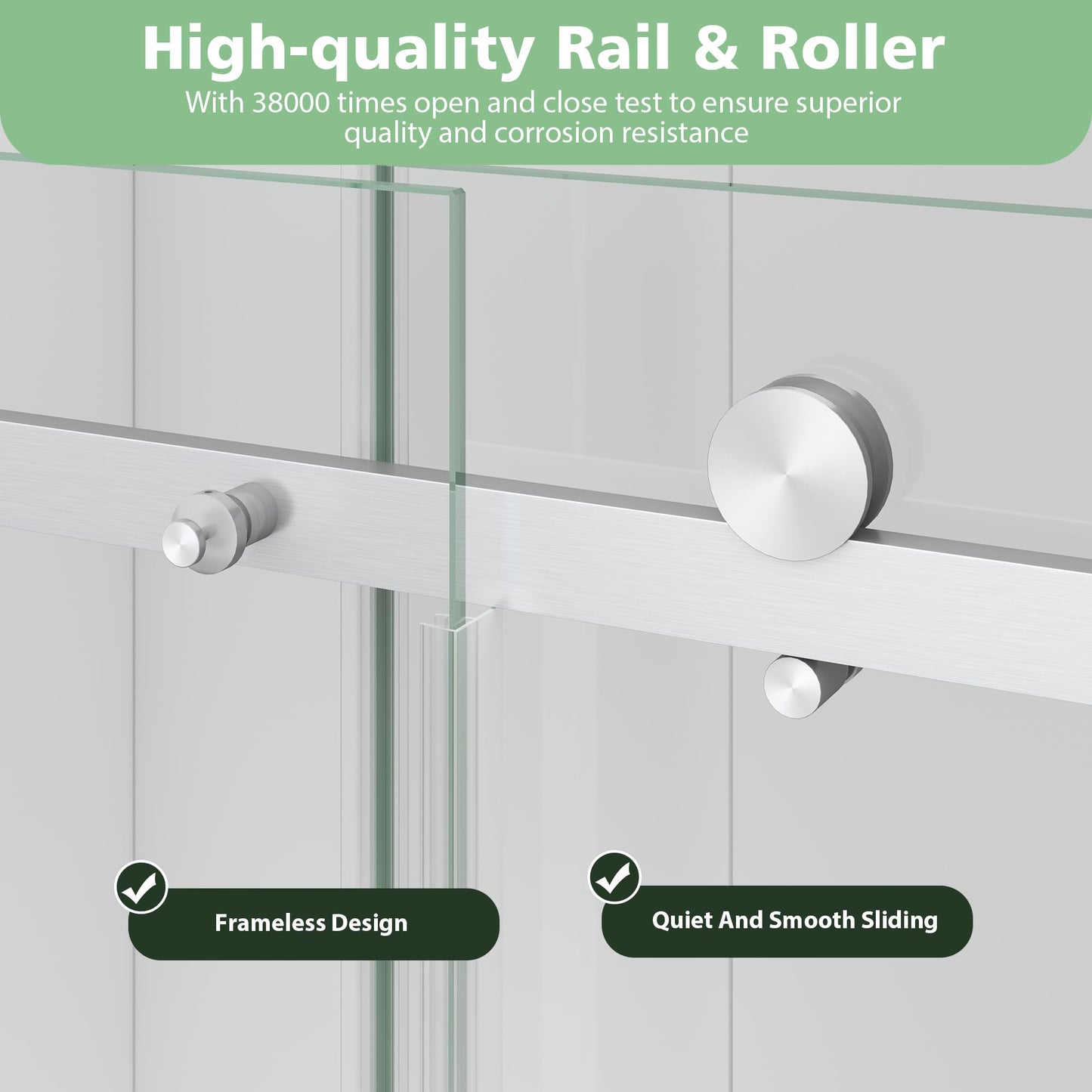 KPUY Frameless Shower Door, 55-60" W x 76" H Sliding Glass Shower Door, 1/4" (6mm) Thick Tempered Clear Glass with Explosion-Proof Film Nano Coating, Brushed Nickle