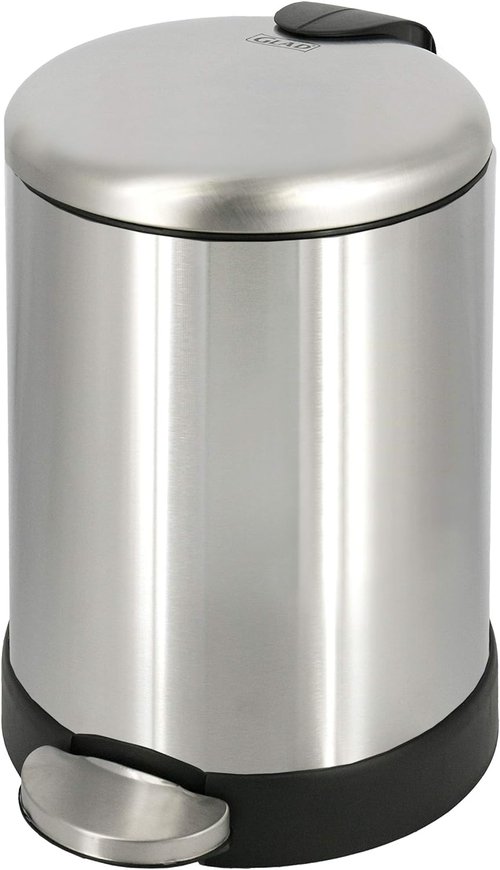Glad Small Trash Can - 1.2 Gallon Round Stainless Steel Garbage Bin with Soft Close Lid | 8 x 9.5 x 12 Inches