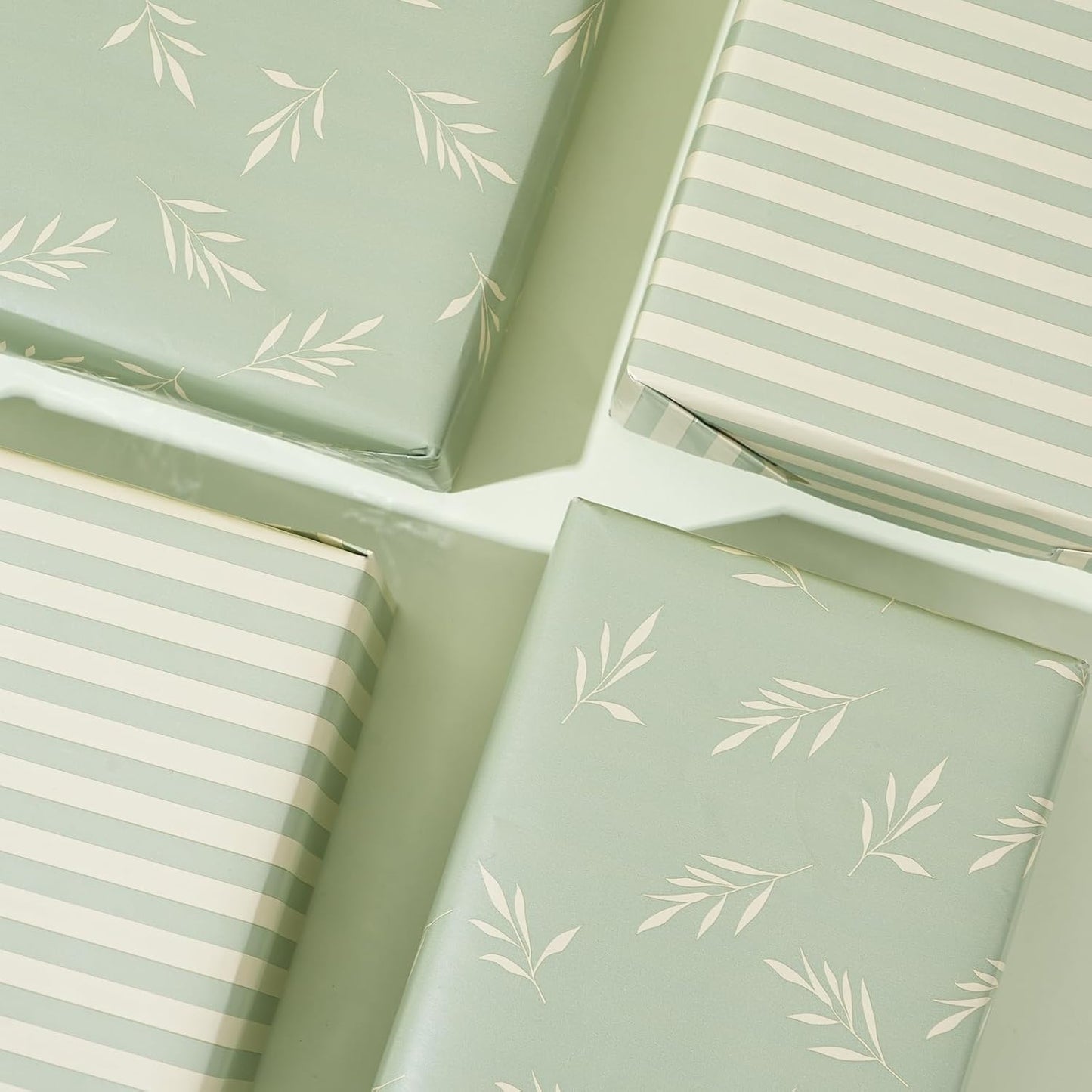 ZINTBIAL Reversible Gift Wrapping Paper Roll - Light Green & Beige Leaves Design - 17.5" x 33' (48 sq. ft.)