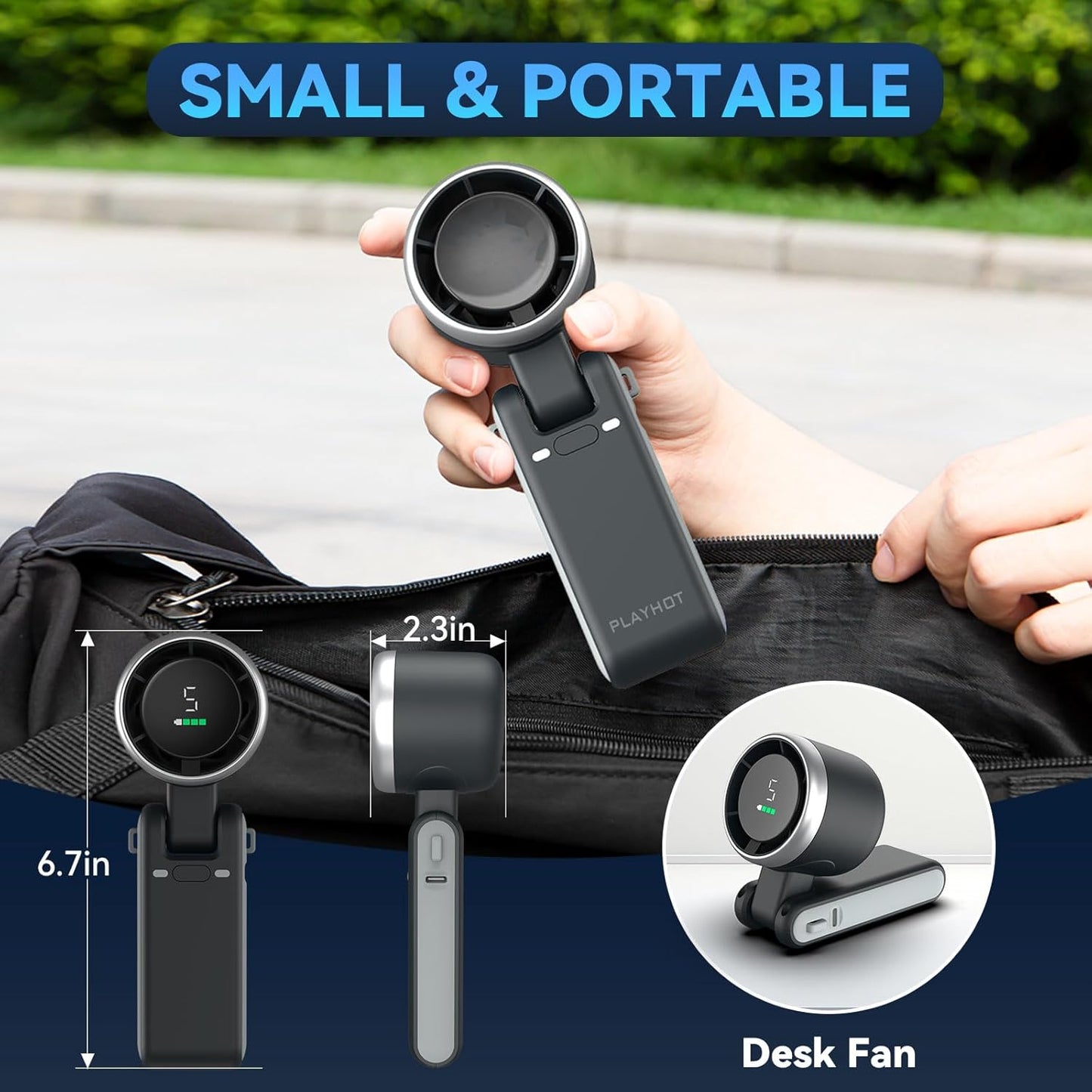 PlayHot Portable Handheld Turbo Fan - Compact Design with USB-C Cable | Sleek Black Finish
