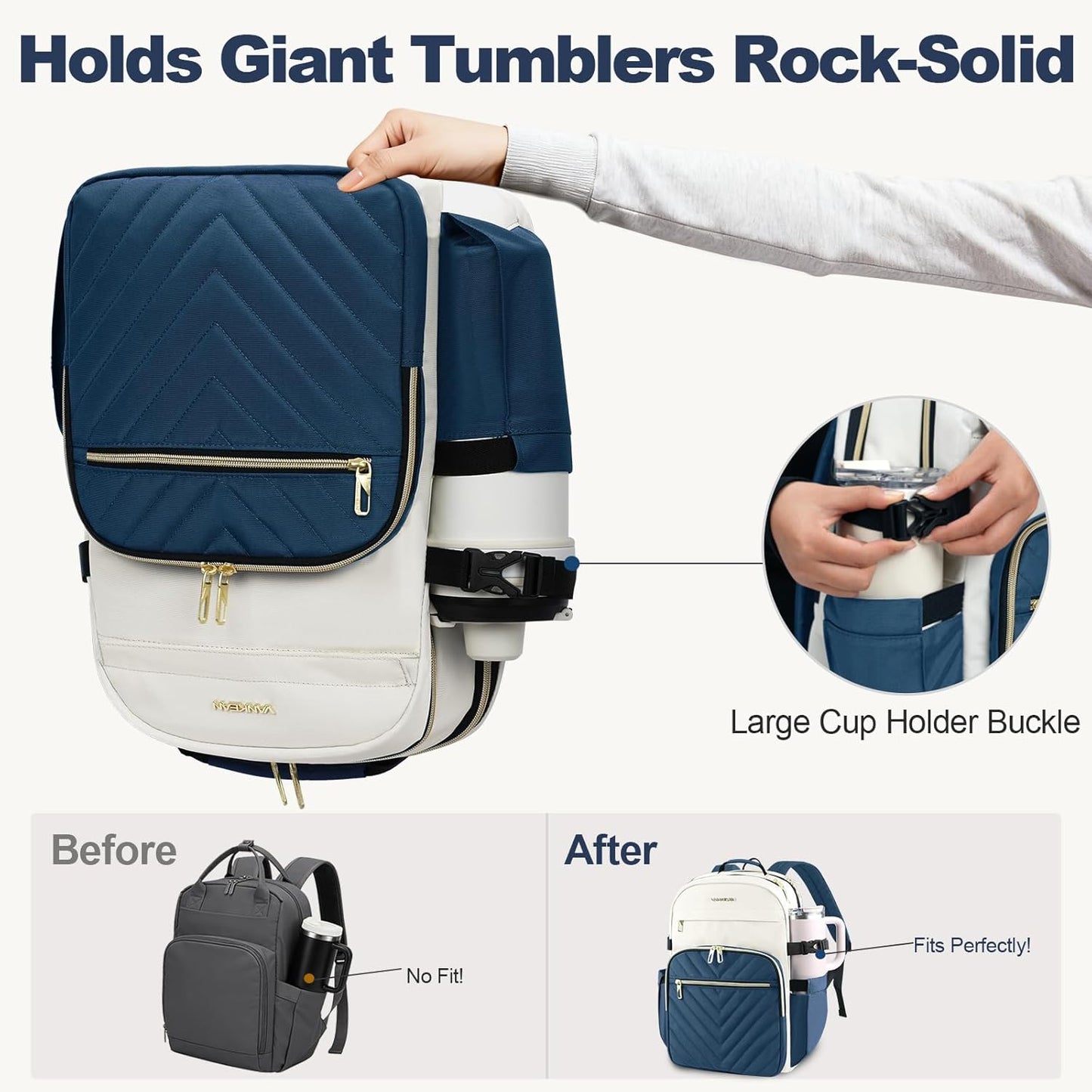 Backpack Pocket,17.3 inch Backpack,Waterproof Backpack VANKEAN Laptop for Women with Giant Tumbler Holder School