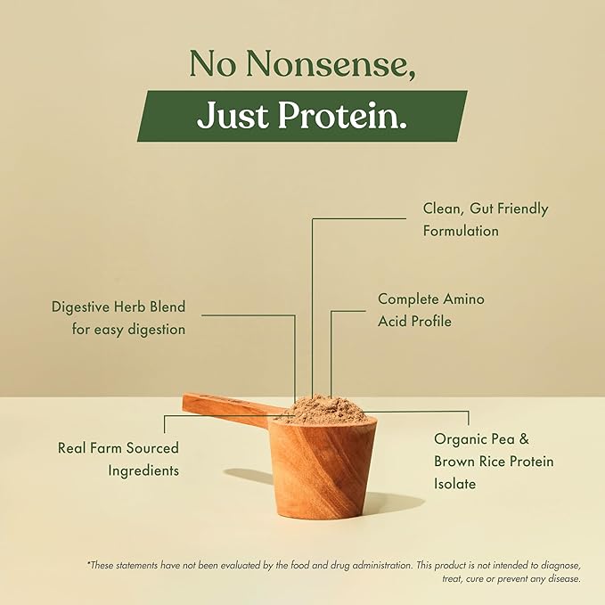 No-Nonsense Plant Protein, 21g Organic Brown Rice & Pea Isolate, Plant Based, Vegan, Gluten/Dairy Free, Sugar Free, Vanilla Latte, 1.1lb (1pk, 13 Servings)