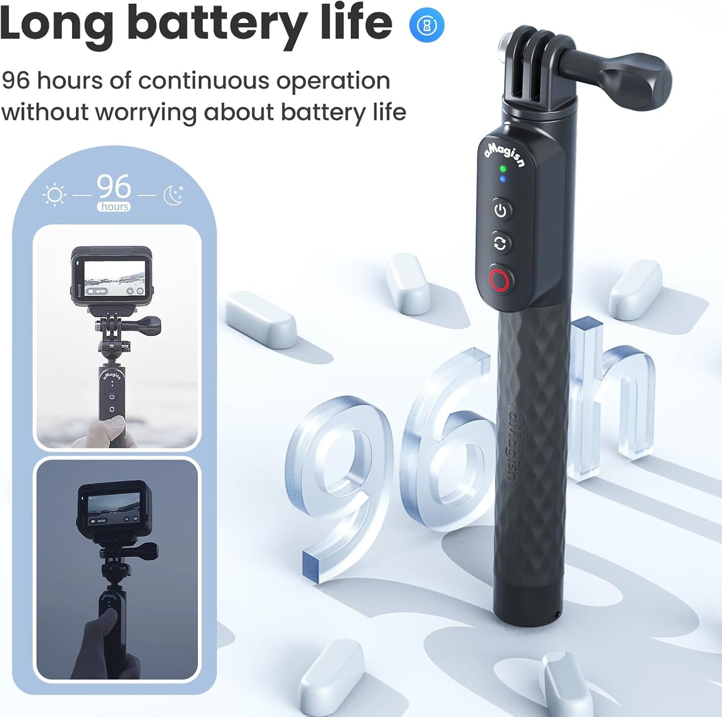 Aovee 100CM Insta360/Gopro Remote Control Selfie Stick Rechargeable Waterproof Stretchable Compatible with Action