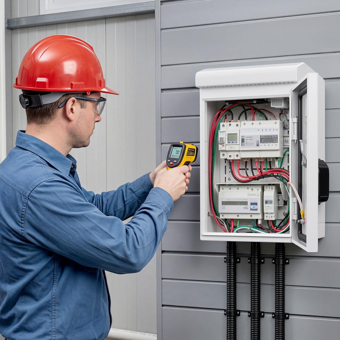 VEVOR Outdoor Electrical Box, Cold-Rolled Steel, Electrical Junction Box with Thermostat and Fan, Rain Hood, Ventilated Design, IP65 Waterproof Hinged Enclosure, Wall/Pole Mounted, 16 x 12 x 8 in