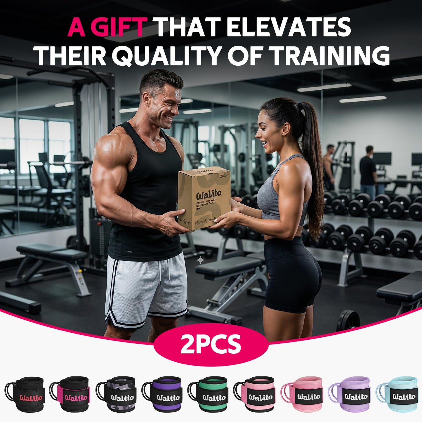 WALITO Ankle Straps for Cable Machines Women - Glute Ankle Cuff Kickback Strap, Gym Cable Machine Accessories for Glute Leg Extensions, Hip Abductors & Lower Body Exercises Equipment