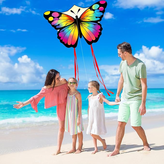 2 Pack Kites for Adults and Kids, Large Butterfly Kites Easy to Fly Kite with Long Tail, Big Kite with Handle and String, Perfect for Beginners, Beach Games, Outdoor Flying Fun