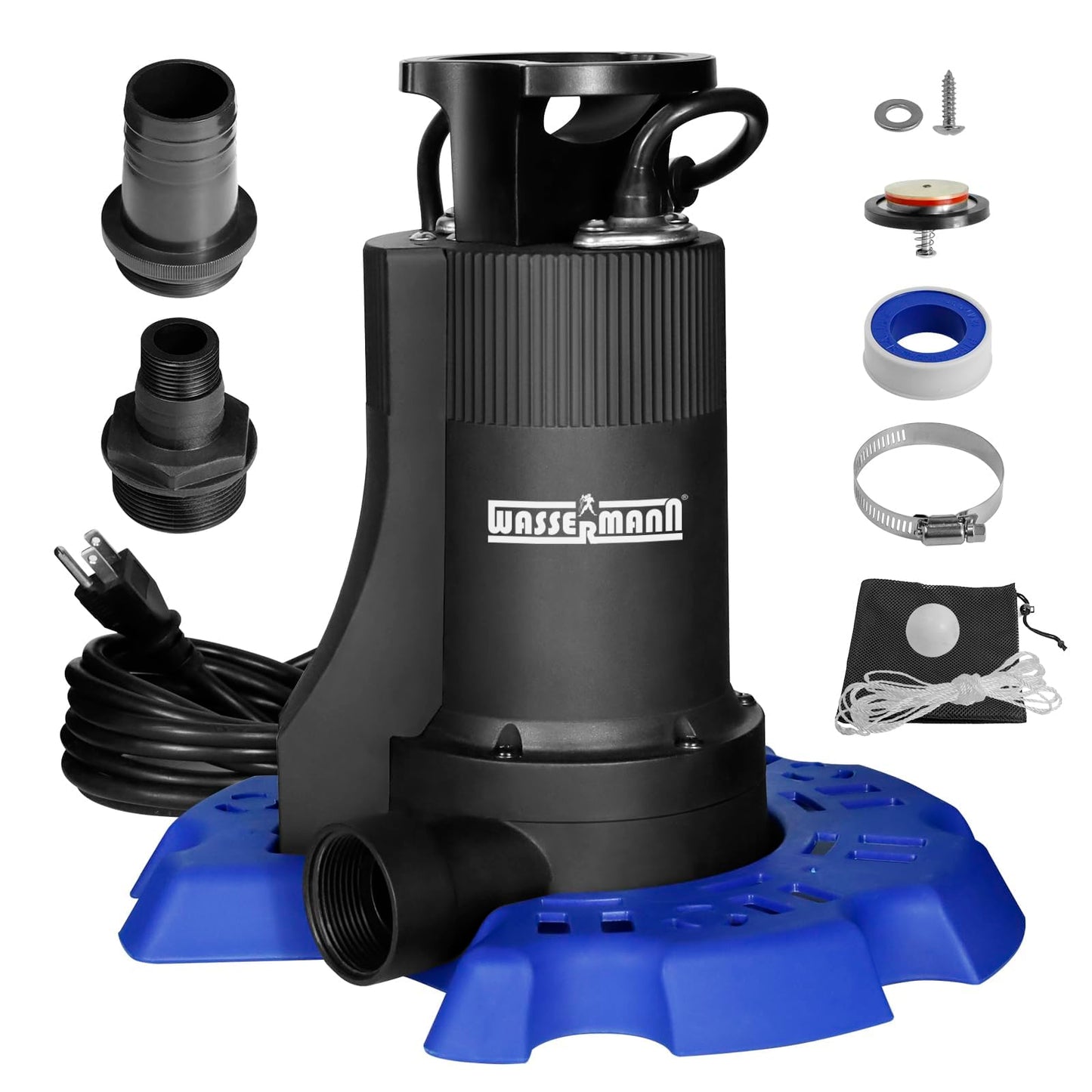 WASSERMANN Automatic Pool Cover Pump, 1/3 HP 4200GPH Submersible Pump Auto On/Off with Check Valve and 26FT Long Power Cord 115V Water Removal for Above Ground Pools, Hot Tubs, Spas