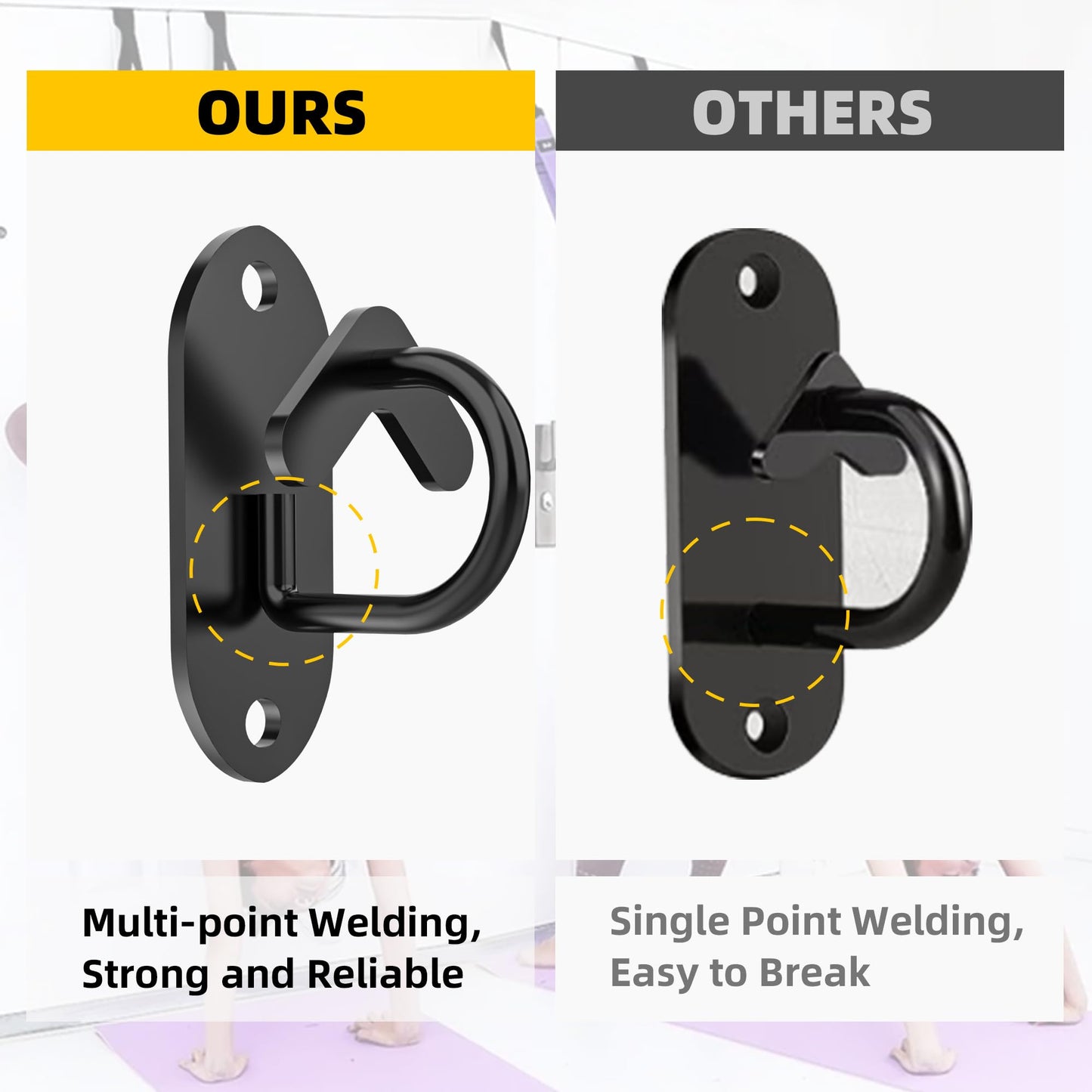 Wuno Shop 3 Pcs-Resistance Band Wall Anchors System, Wall Mount Workout Anchors for Exercise Bands, Space-Saving Home Gym Hooks for Different Levels Strength Training,Fitness-Black