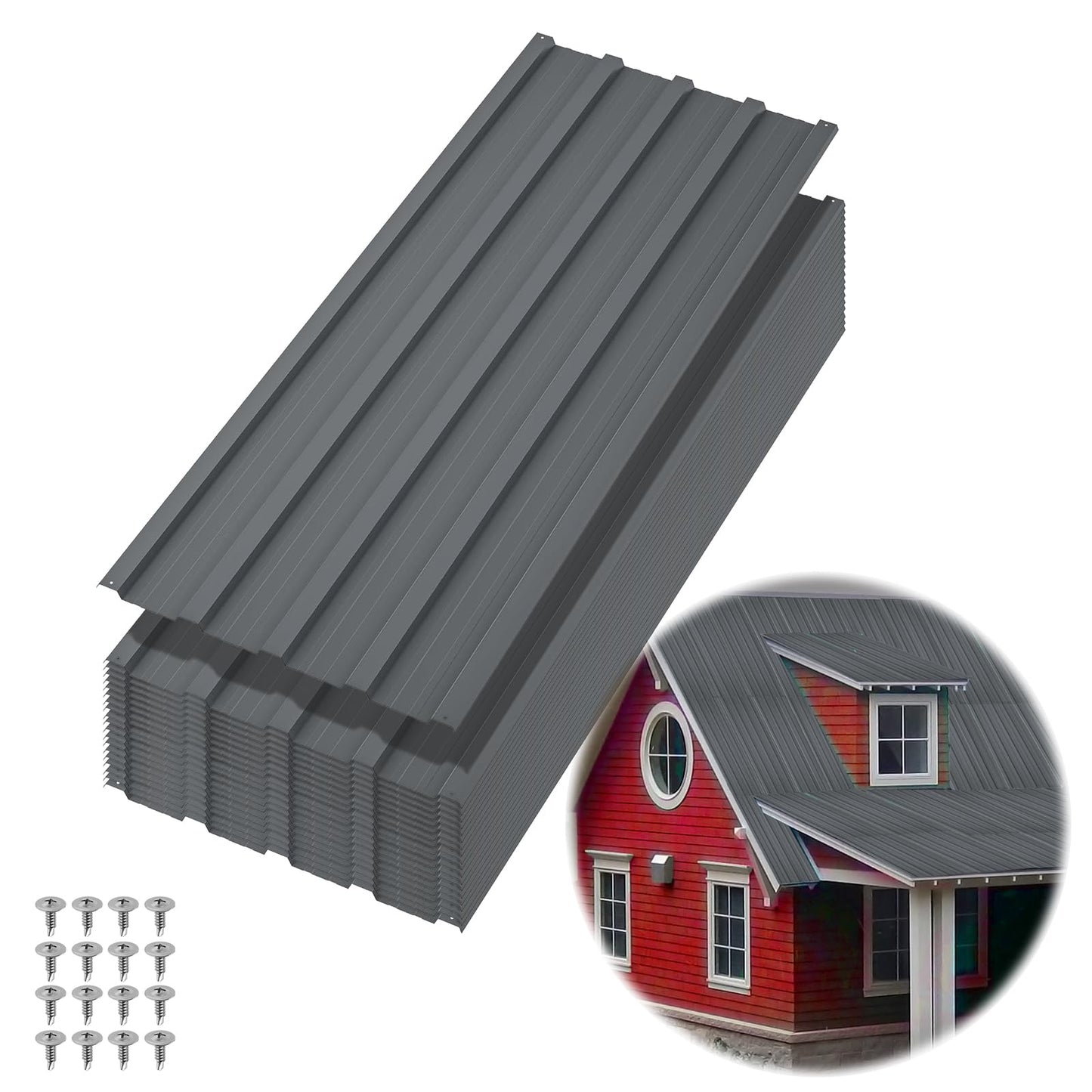 20pcs Metal Roofing Panels, 6ft Corrugated Metal Roof Panels with Screws, Heavy Duty Waterproof Galvanized Steel Roof Sheets for Outdoor Carport, Garage, Shed, Warehouse, Porch, Pergola, Patio